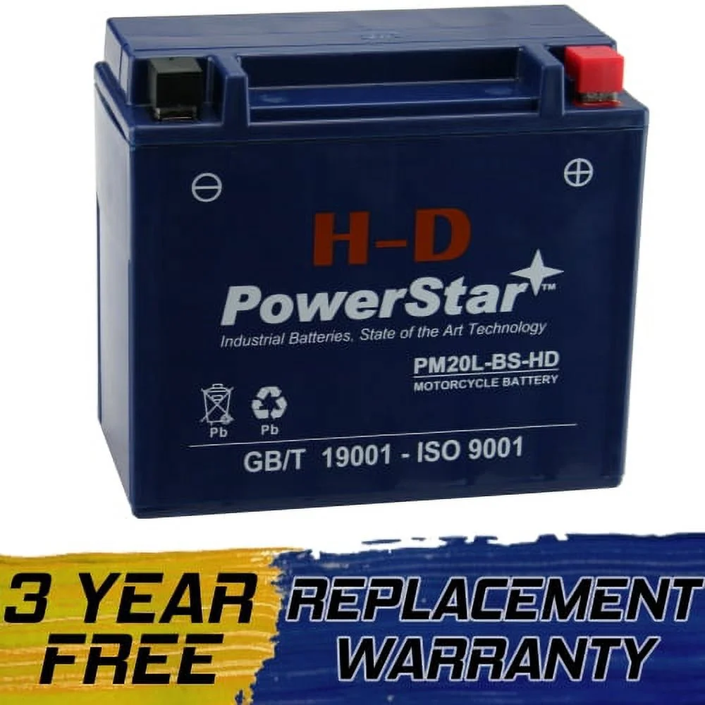 PowerStar Motorcycle Battery; RG20L-BS; Harley 2000 Dyna Wide Glide; Part# 65989-97A/B/C, ES20LBS, BTX20L-BS, YTX20L-BS - Inhomebuy