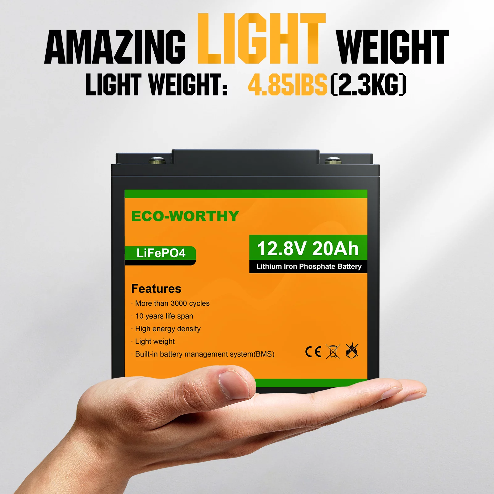 Eco-Worthy 12V 20AH Lithium Battery LiFePO4 Battery Deep Cycle for Outdoor Camping RV Boat Solar System - Inhomebuy