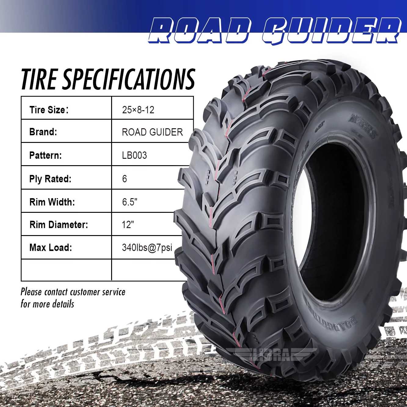 Roadguider ATV/UTV Tires 25x8-12 25X8X12 6PR 10272, Set 2 - Inhomebuy