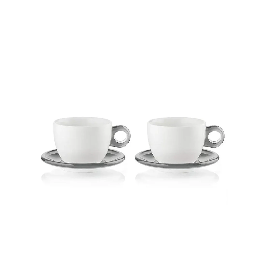 Set of 2 Breakfast Cups WITH Saucers Sky Grey - Inhomebuy