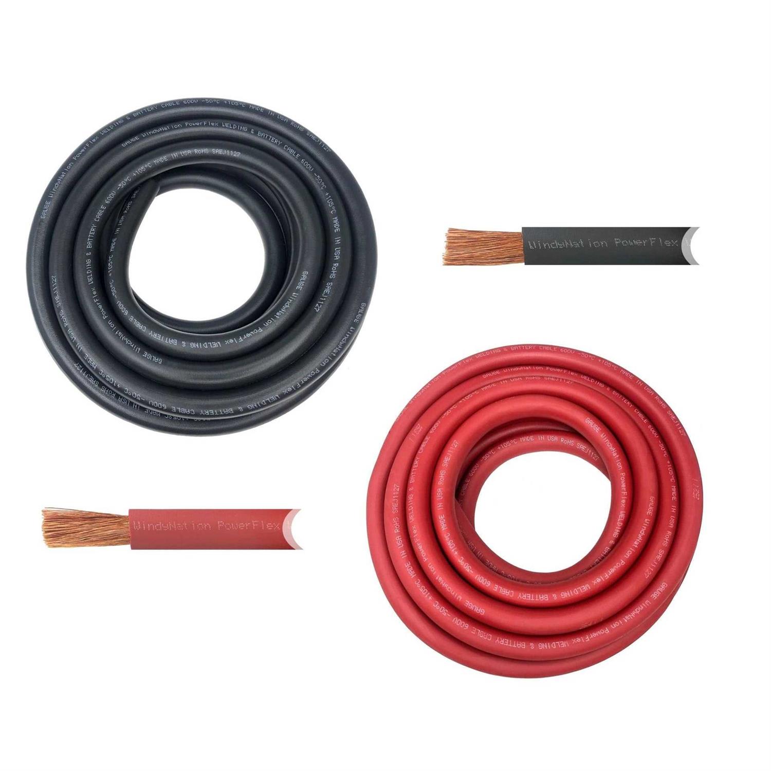 WindyNation Black Red Welding Battery Pure Copper Flexible Cable Wire - Inhomebuy