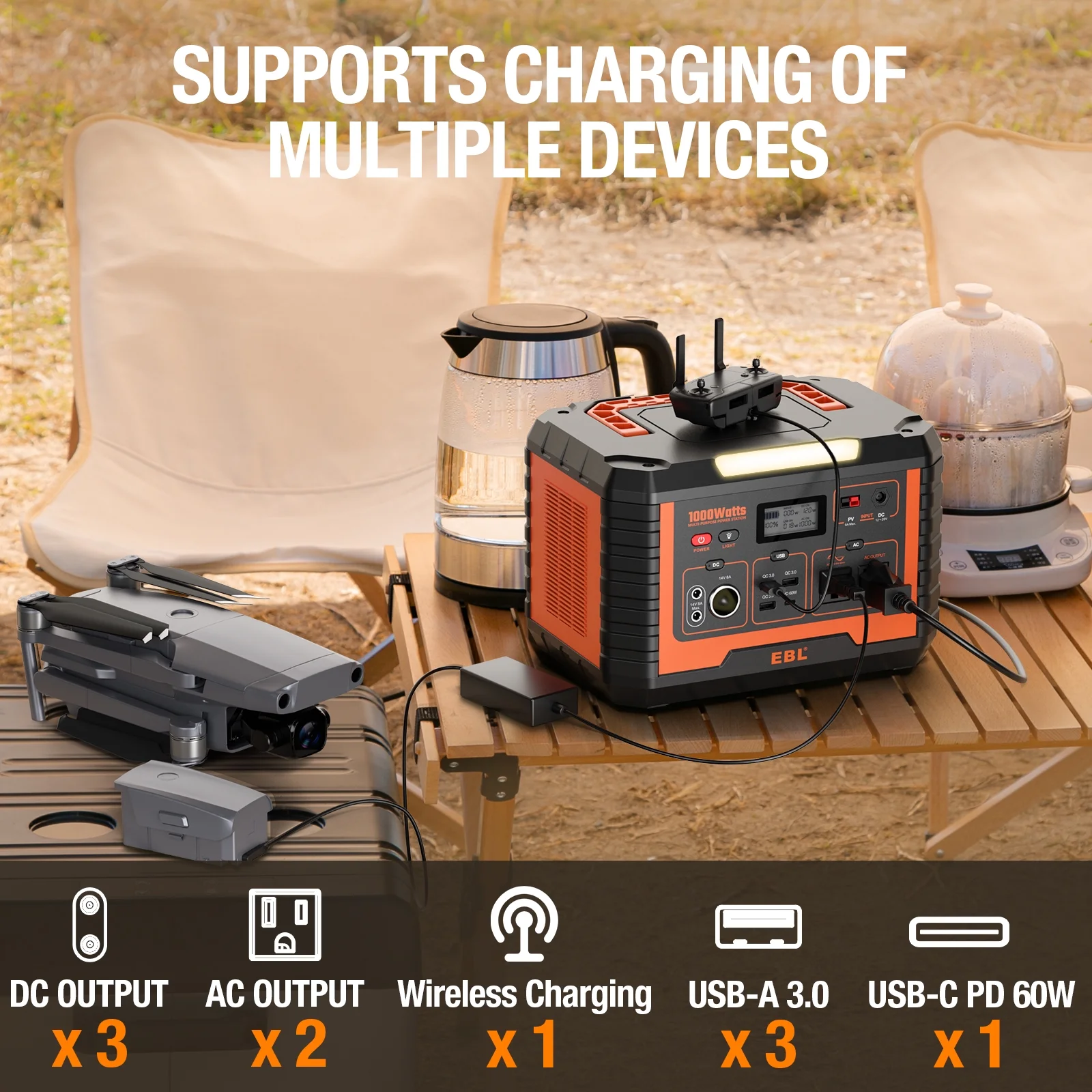 1000W Portable Solar Power Station Generator Emergency Backup Power Bank Camping - Inhomebuy