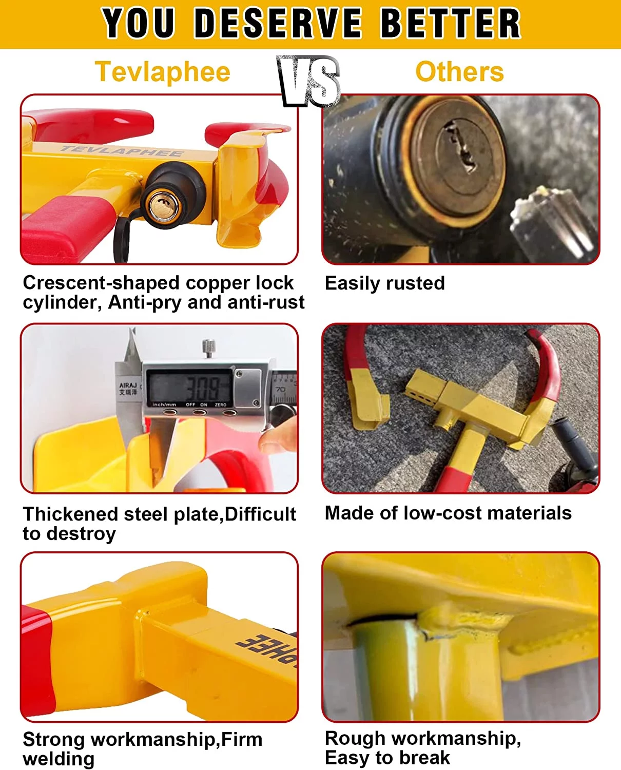 Tevlaphee Universal Wheel Lock Heavy Duty Security Trailer Wheel Lock Tires Anti Theft for Car SUV Boat Motorcycle Golf Cart Great Deterrent Bright Color with 3 Keys - Inhomebuy