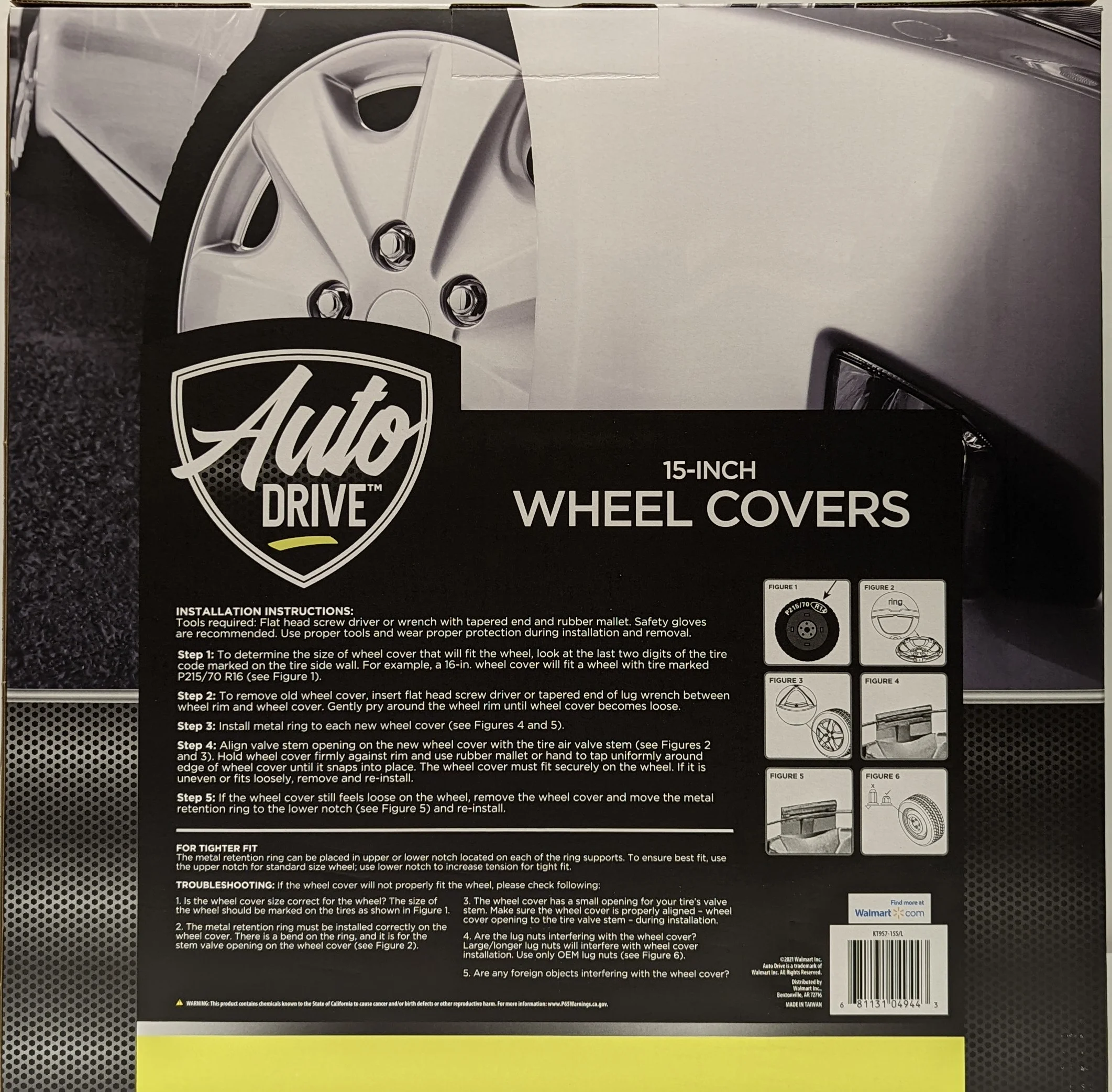 15-inch Wheel Cover, Silver Allly Finish, Auto Drive Brand, ABS Plastic Material, Mfg Part No. KT957-15SL - Inhomebuy