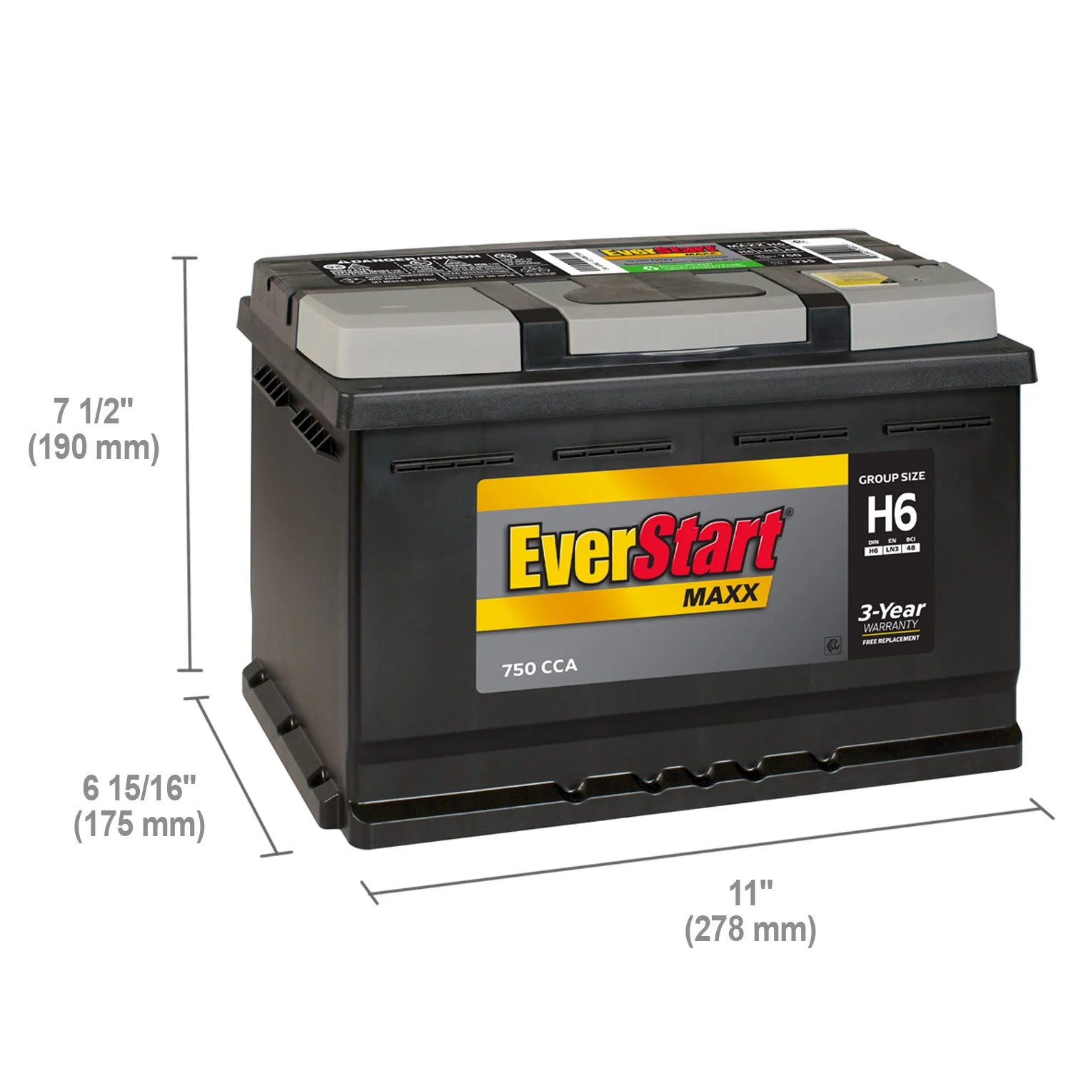 EverStart Maxx Lead Acid Automotive Battery, Group Size H6 / LN3 / 48 12 Volt, 750 CCA 115 RC - Inhomebuy