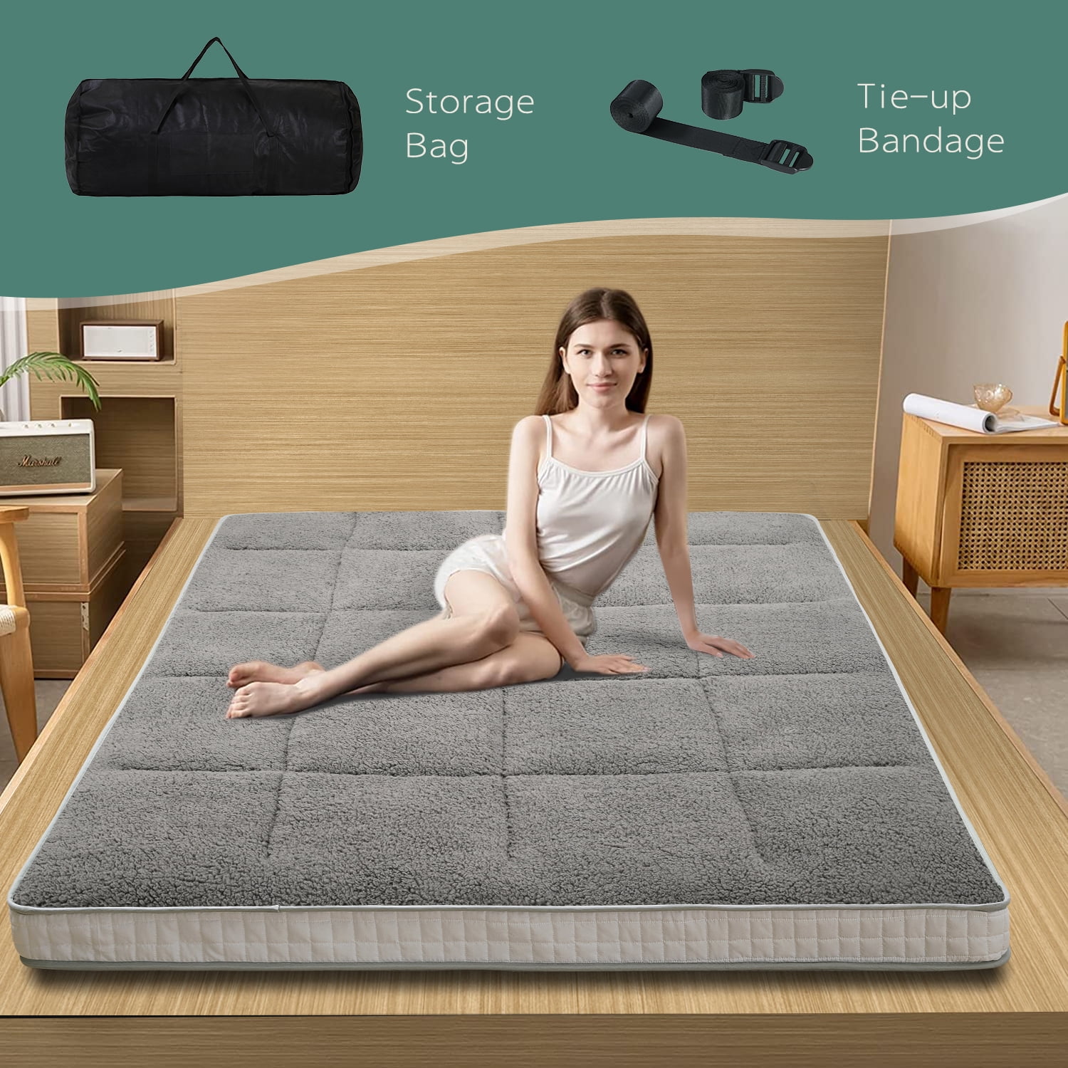 ABORON Japanese Floor Mattress, Upgraded Reversible Winter Futon Mattress Foam Mattress, 4