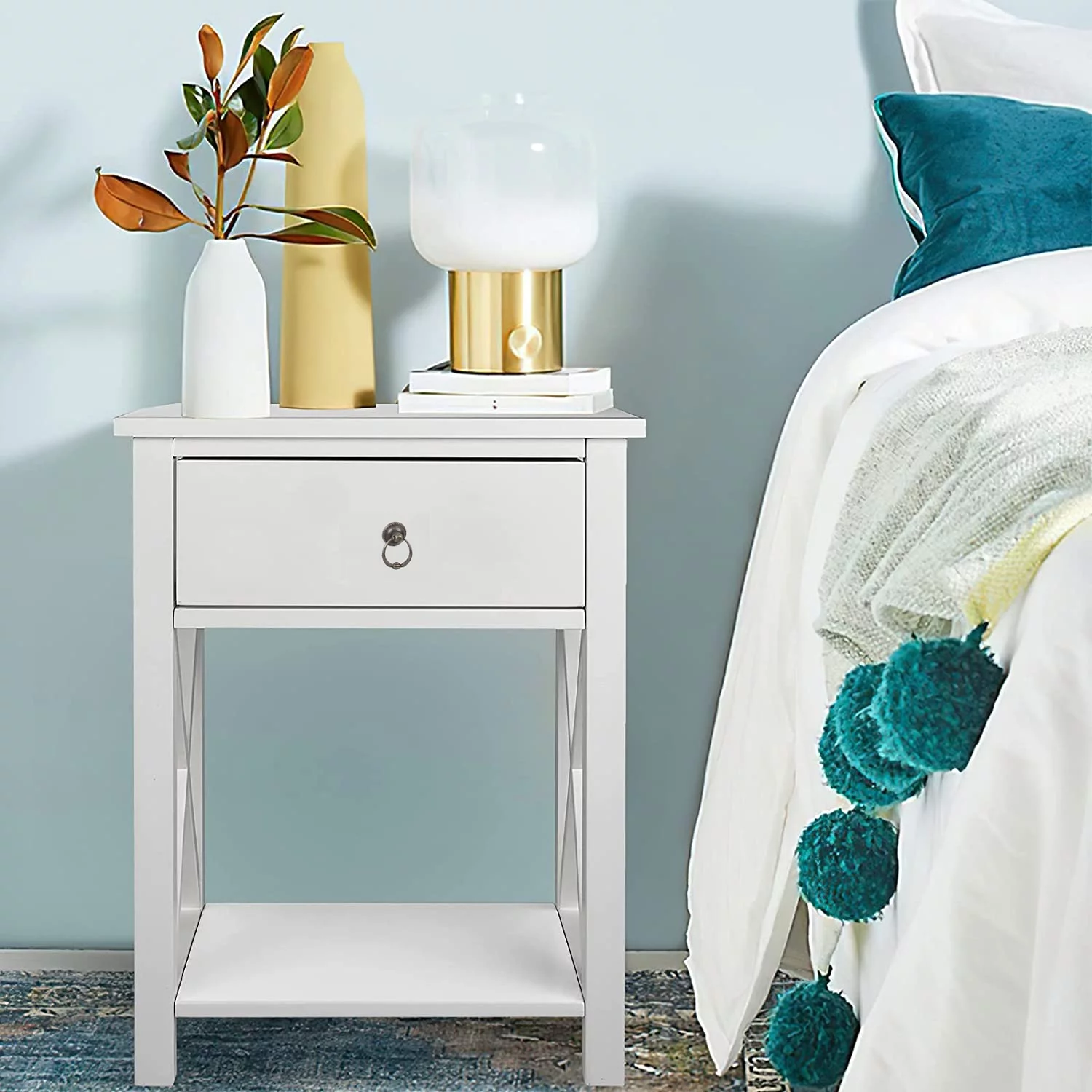 UBesGoo Set of 2 Night Stands for Bedroom Rustic Nightstand Bedside End Tables with Drawer Storage,White - Inhomebuy