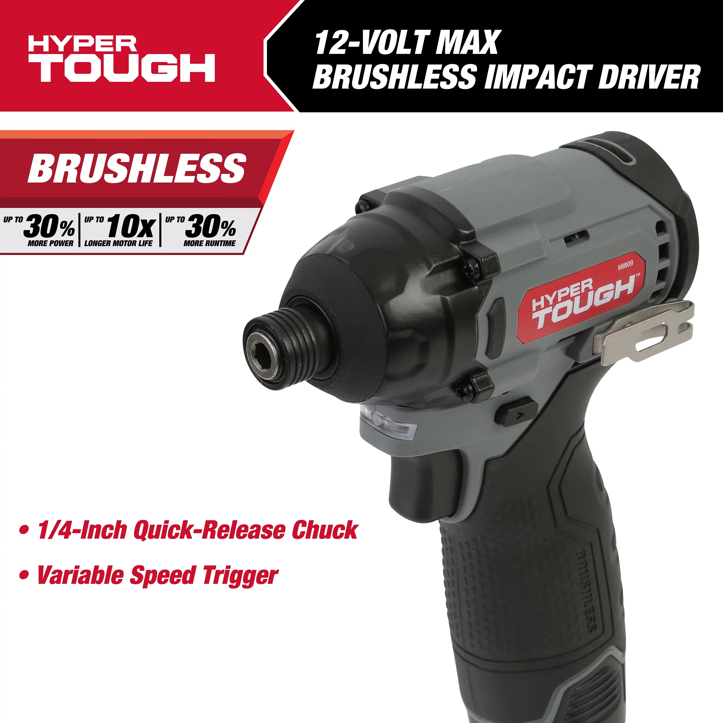 Hyper Tough 12V Max* Lithium-Ion Cordless Brushless Impact Driver with 1.5Ah Battery and Charger, Model 98809 - Inhomebuy