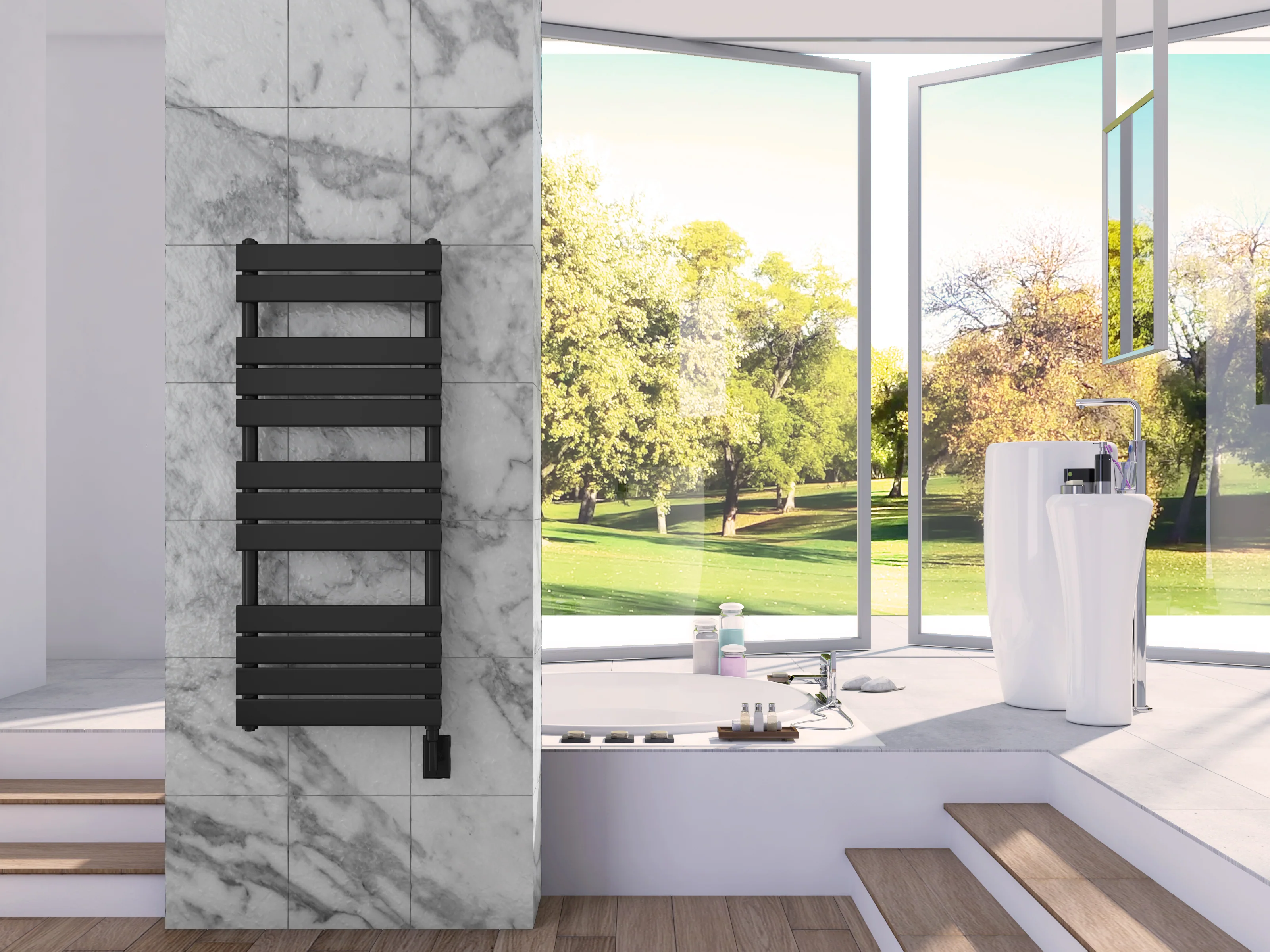 Minos Wall Mounted Electric Towel Warmer in Black - Inhomebuy