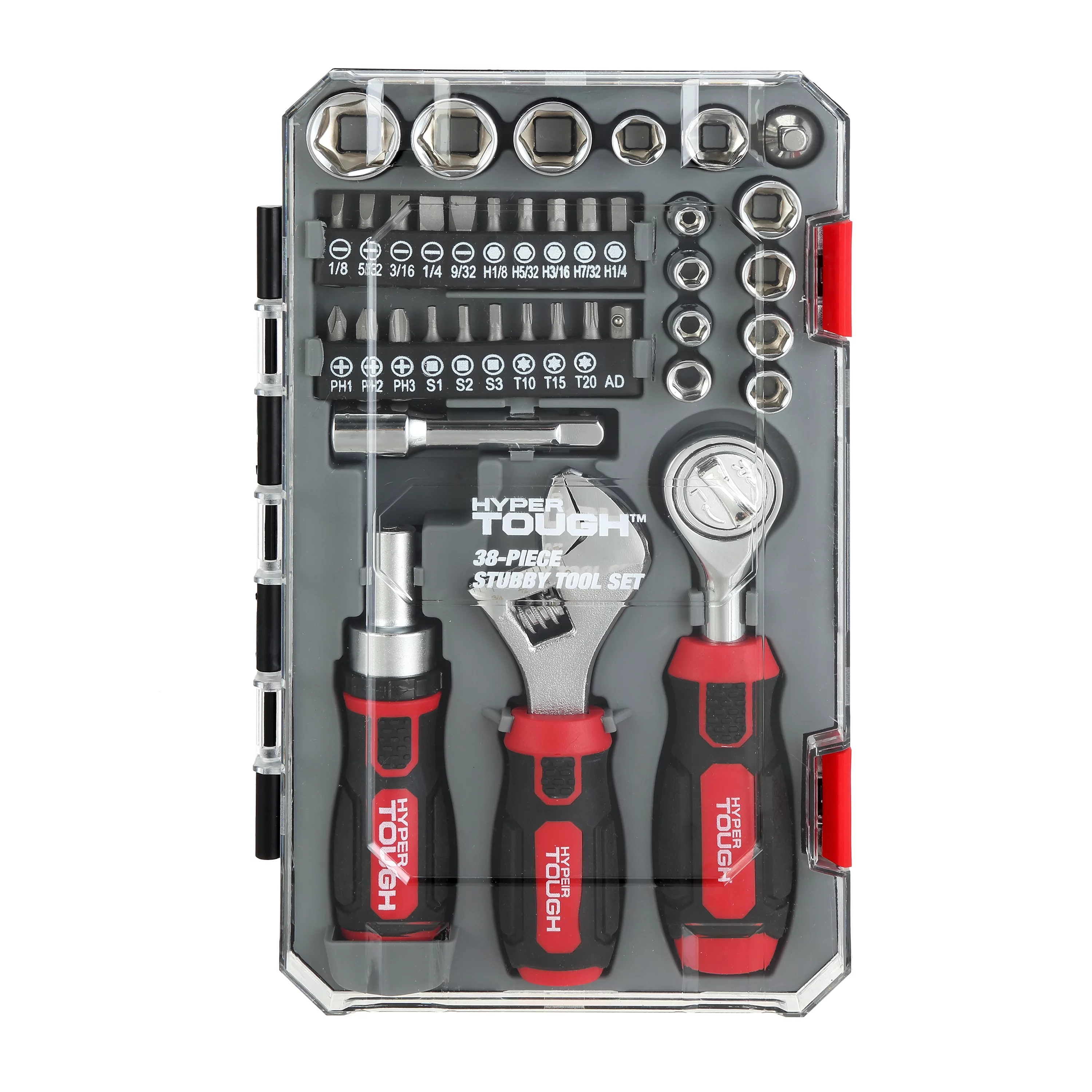 Hyper Tough 38 Piece Multi-Size Stubby Wrench and Socket Set For Home Use - Inhomebuy