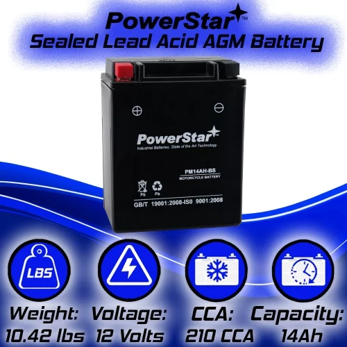 PowerStar YTX14AH-BS UTV Battery Compatible with Polaris Ranger 500 - Inhomebuy