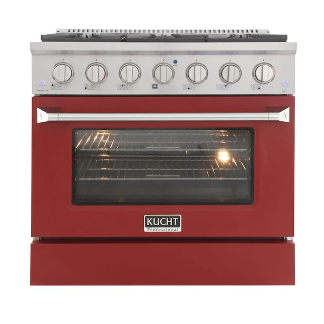 Kucht Professional 36 in. 5.2 cu ft. Natural Gas Range with Red Door and Silver Knobs, KNG361-R - Inhomebuy