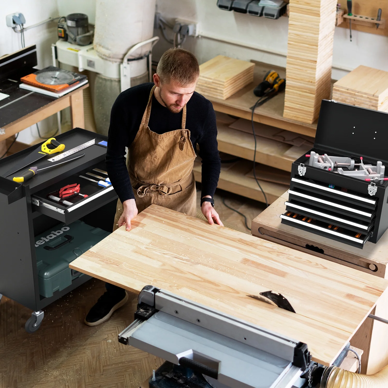 5 Drawer Mechanic Tool Chest with Wheels Heavy Duty Rolling Tool Box Cabinet Keyed Locking System Toolbox Organizer for Workshop Darkblue - Inhomebuy