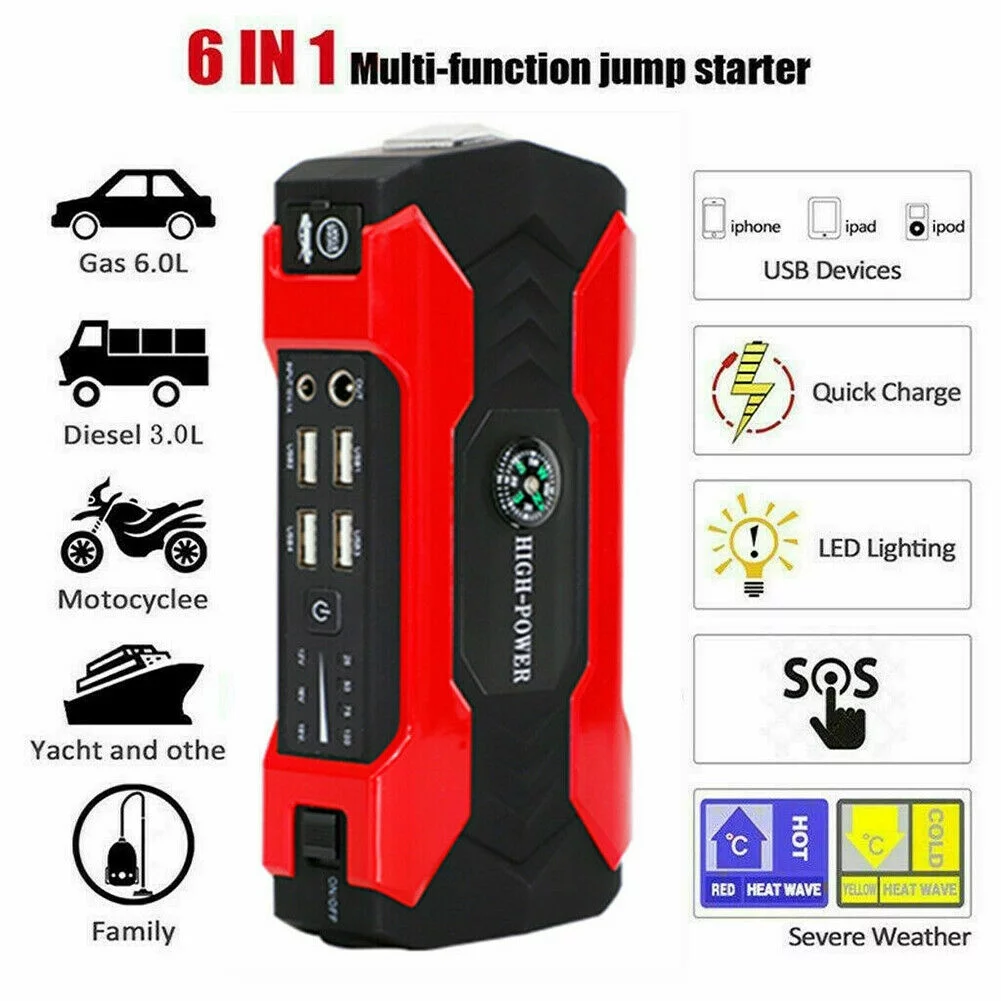 Multi-functional Car Battery Jump Starter 99800mAh Portable Charger Power Bank for Cell Phone, 4 USB Ports, LED Flashlight, Emergency 12V Auto Jump Starter Power Pack USA - Inhomebuy