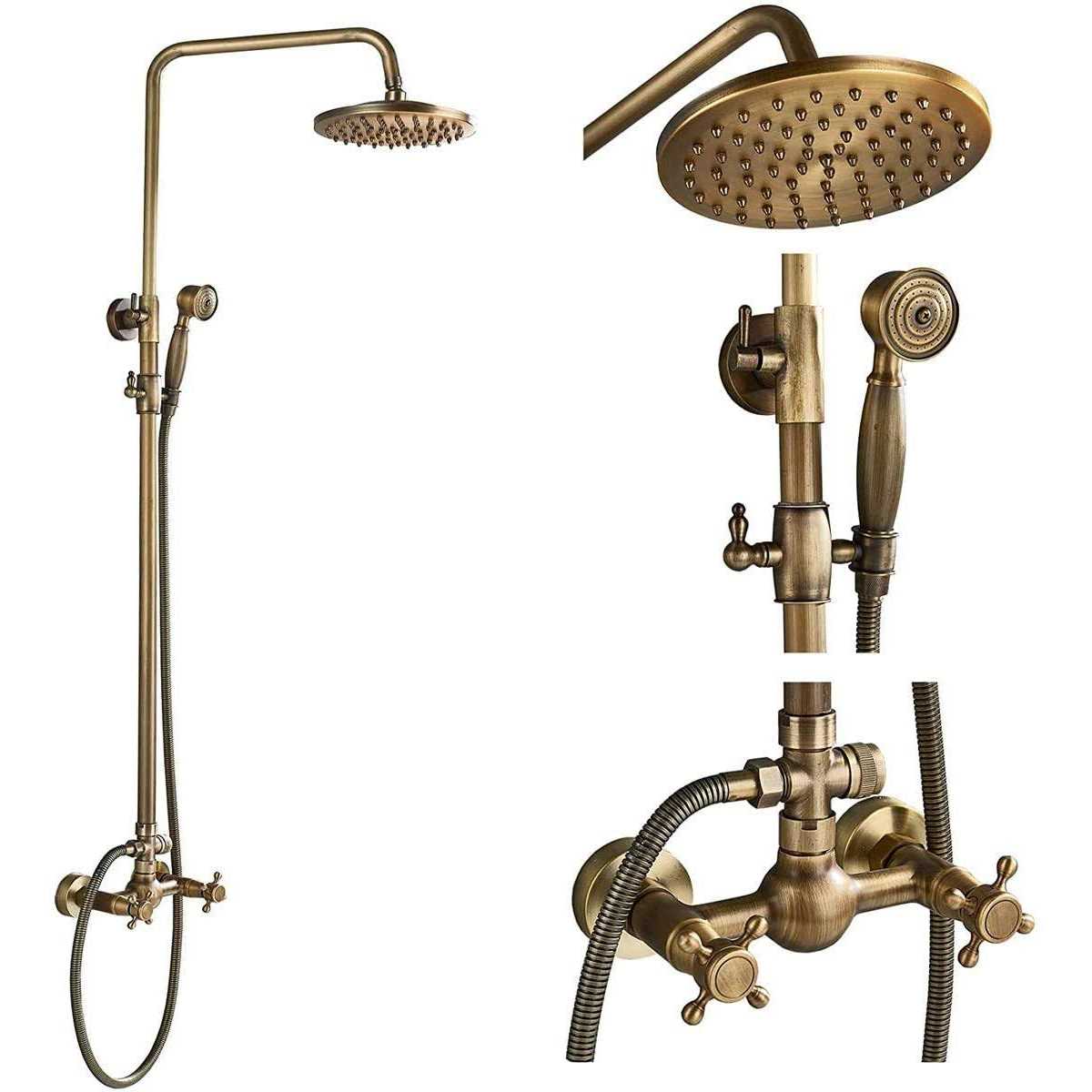 NeierThodore Antique Brass Bathroom Shower Faucet System 8 Inch Rainfall Shower Head - Inhomebuy