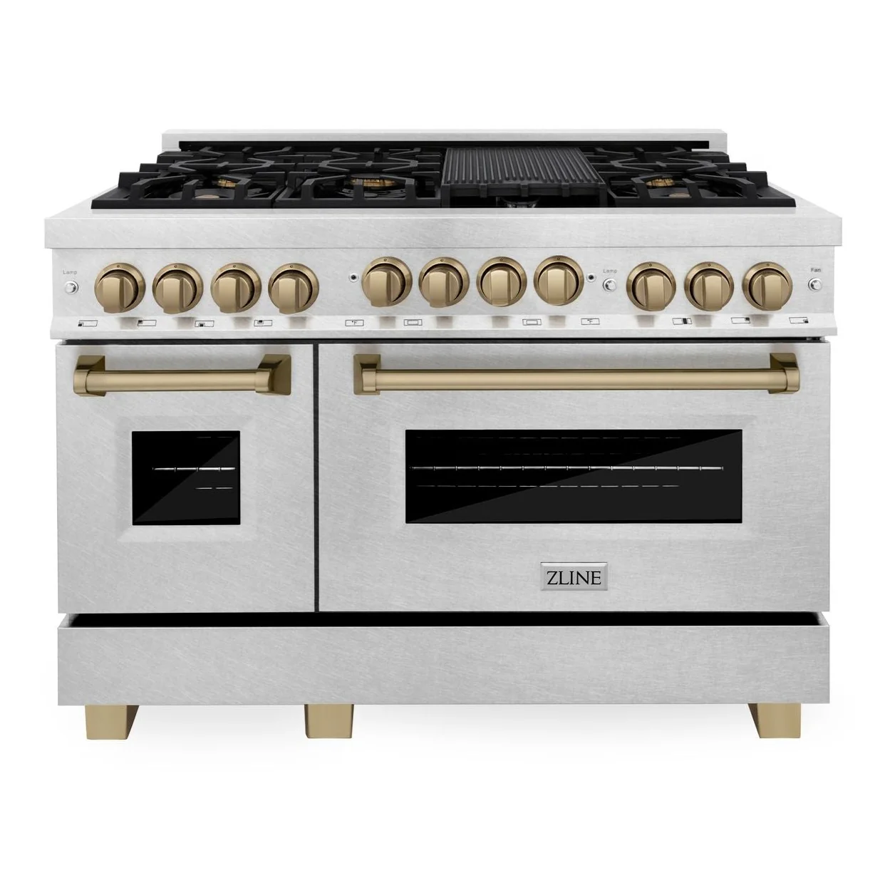 ZLINE 48 Inch Autograph Edition Gas Range in DuraSnow® Stainless Steel with Champagne Bronze Accents, RGSZ-SN-48-CB - Inhomebuy