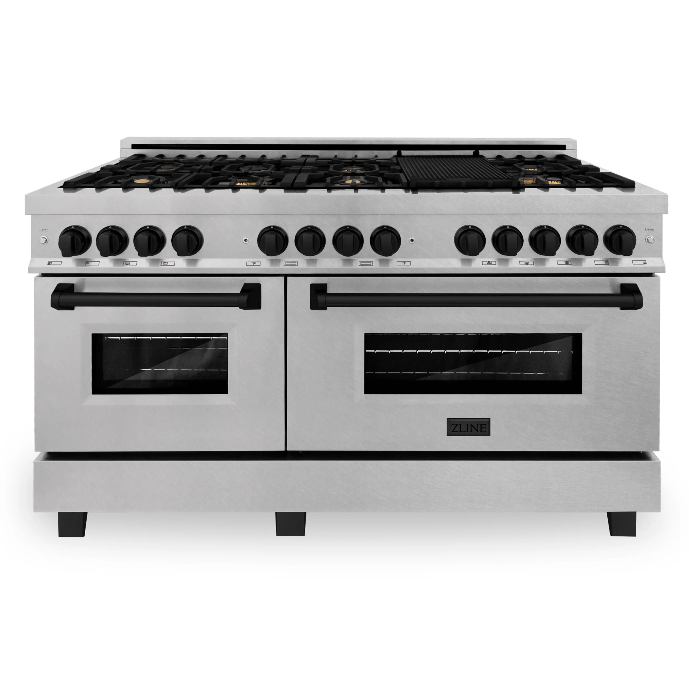 ZLINE Autograph 60 In. 7.4 cu. ft. Dual Fuel Range in DuraSnow® Stainless Steel with Matte Black Accents, RASZ-SN-60-MB - Inhomebuy