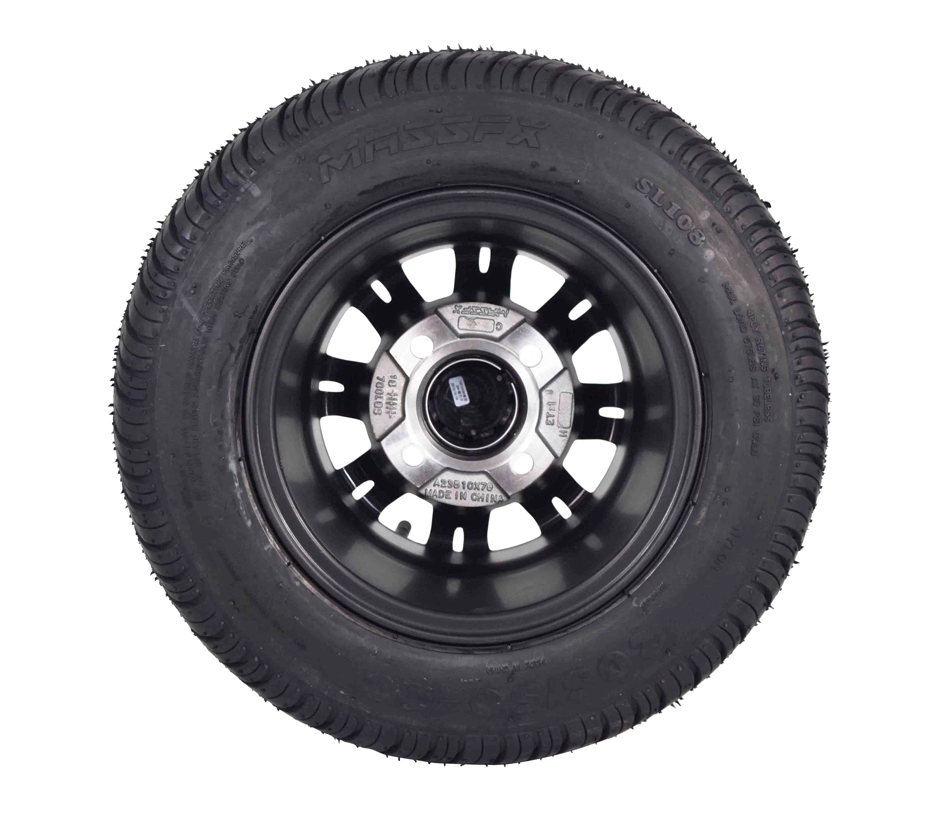 MASSFX 205/50-10 Golf Cart Turf Tire & Black Wheel Kit A238 10x7 4/101.6 (2 Pack) - Inhomebuy