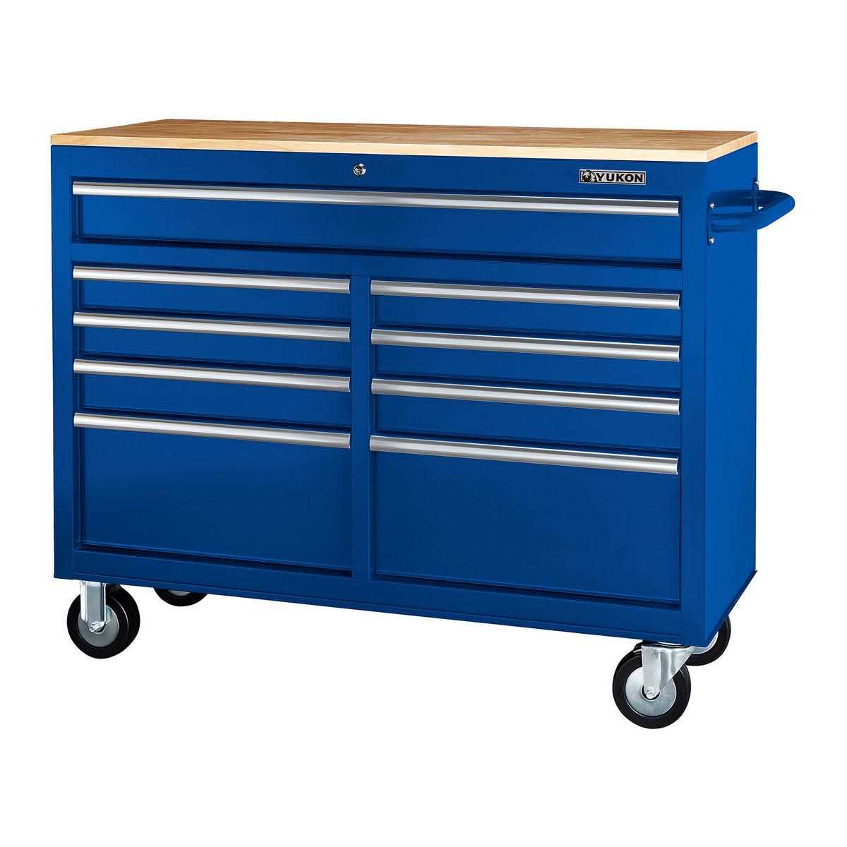 Yukon 46 in. 9-Drawer Mobile Storage Cabinet with Solid Wood Top - Inhomebuy
