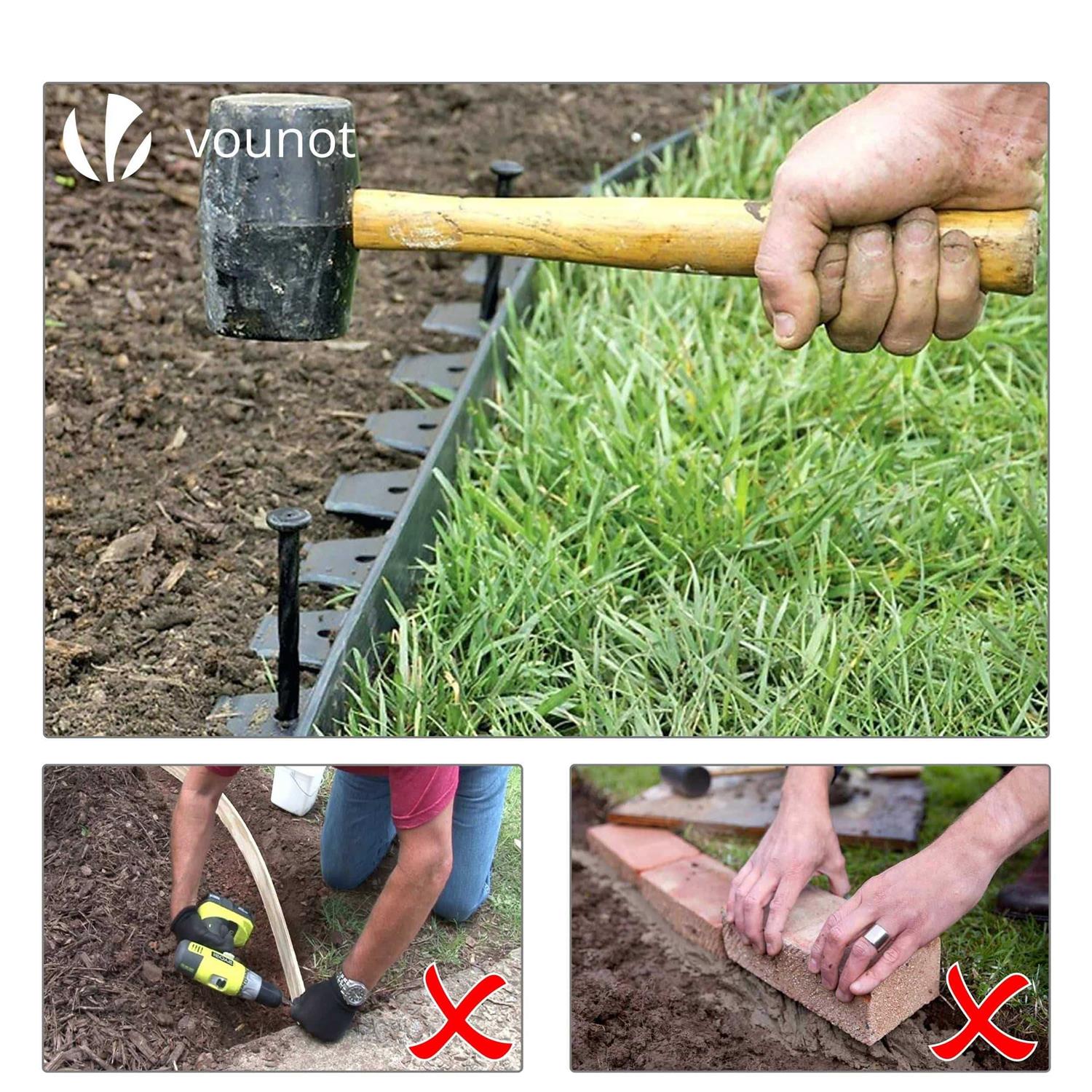 VOUNOT 20m Flexible Lawn Edging Plastic Garden Edging Border with 60 Strong Securing Pegs - Inhomebuy