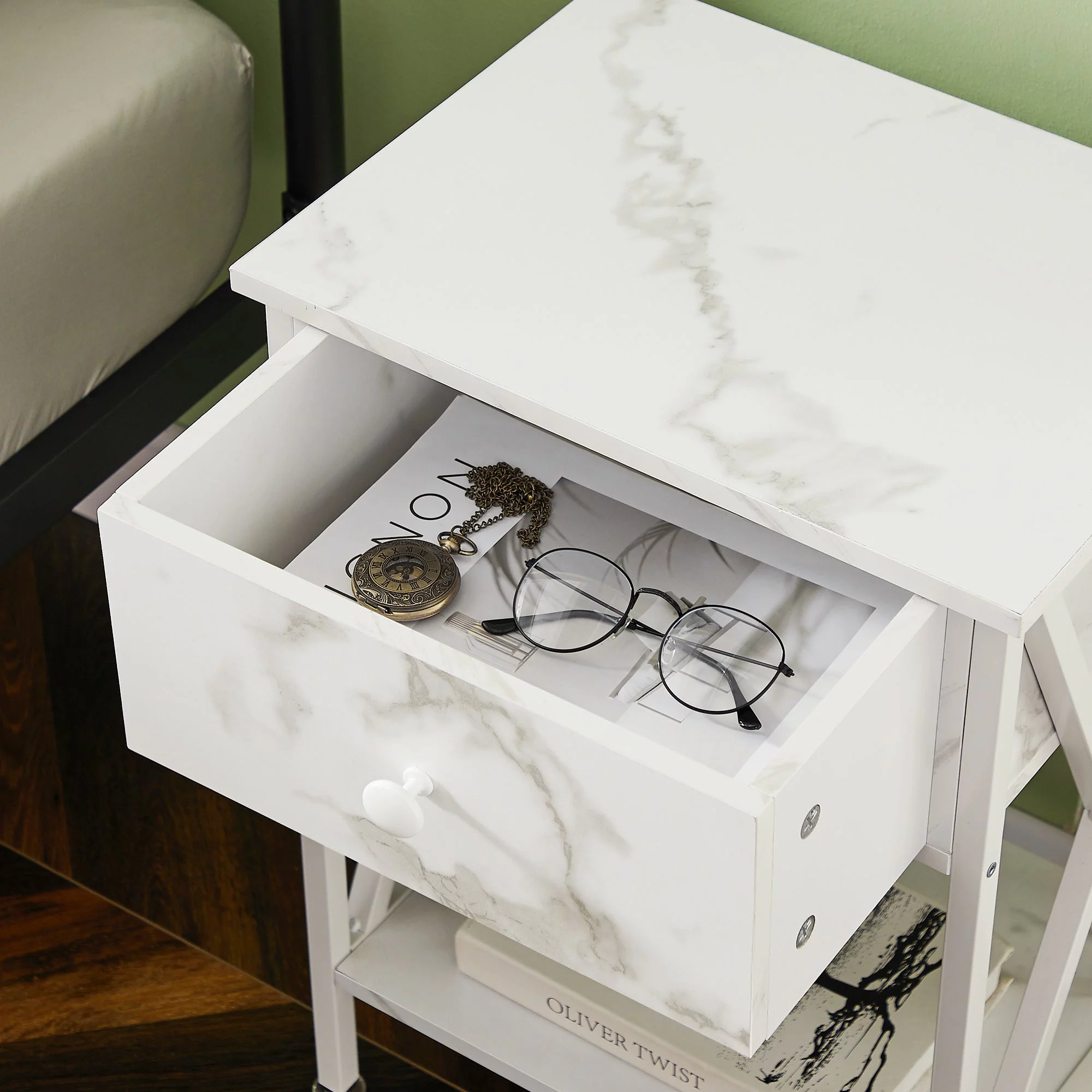 VECELO 3-Piece Bedroom Set with Queen Size Bed Frame and 1-Drawer Brown Nightstands - Inhomebuy