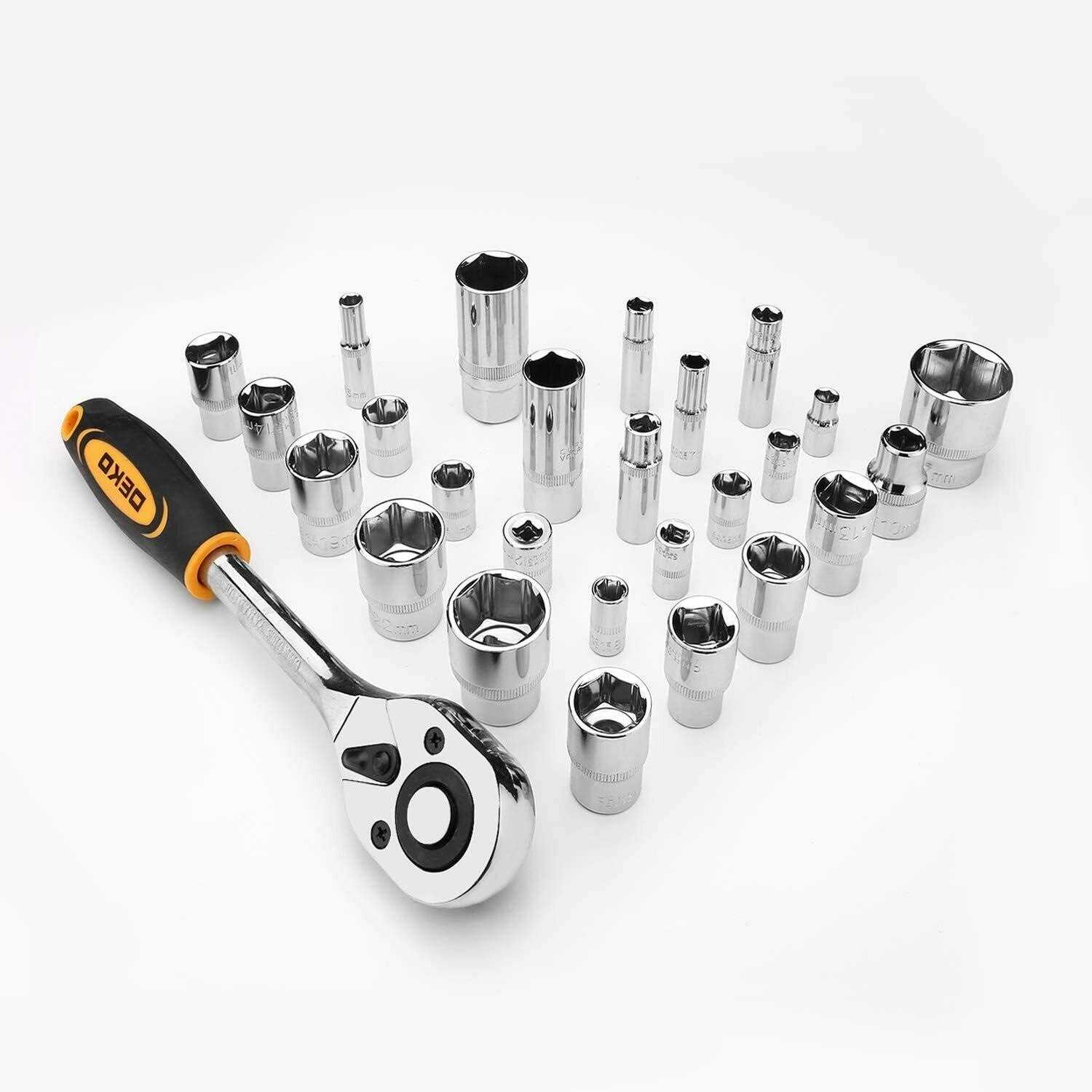 DEKOPRO 228 Piece Socket Wrench Auto Repair Tool Combination Package Mixed Tool Set Hand Tool Kit with Plastic Toolbox Storage Case - Inhomebuy
