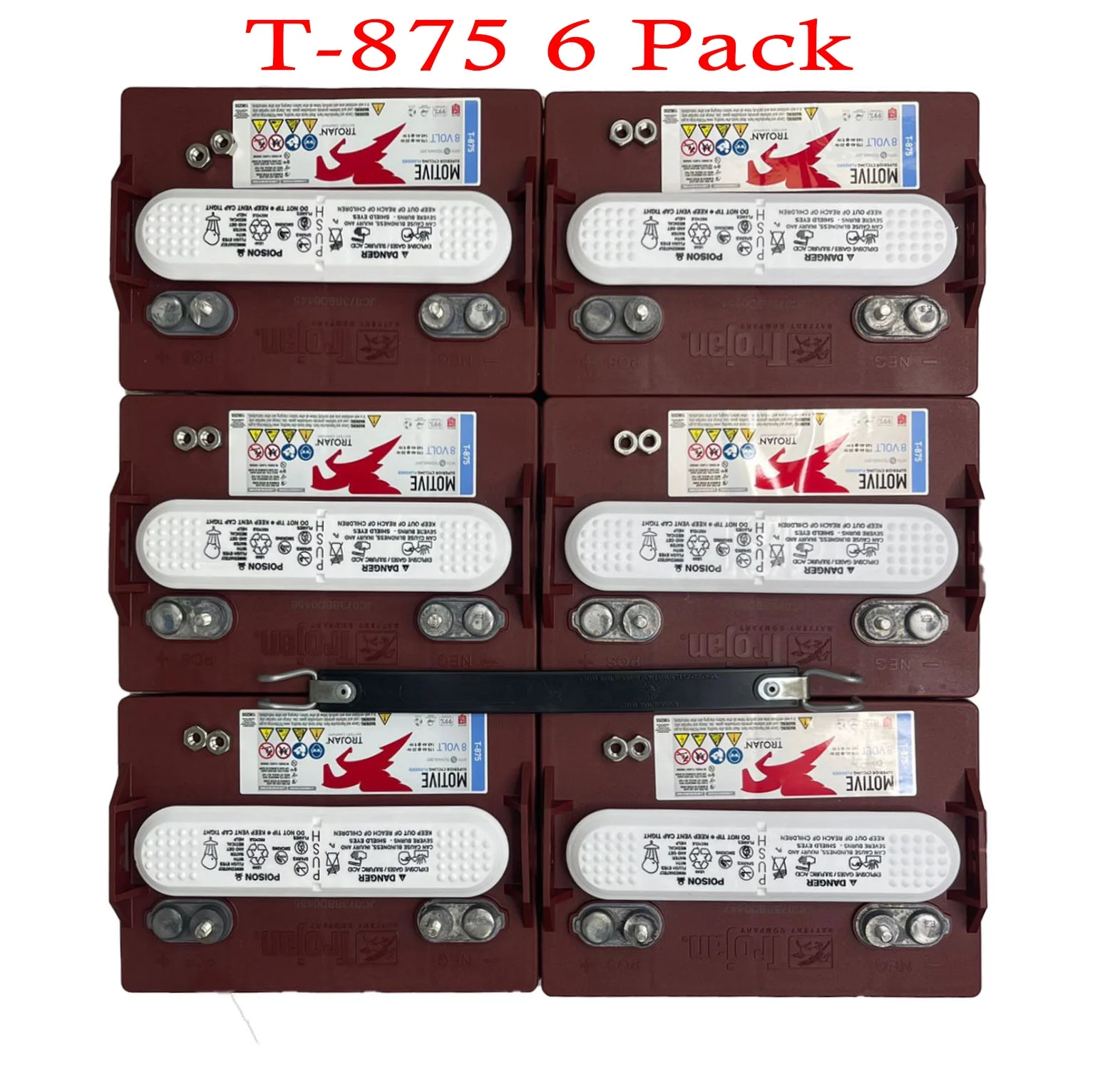 Trojan T-875 8V 170Ah Flooded Lead Acid GC2 Deep Cycle Battery x6 - Inhomebuy