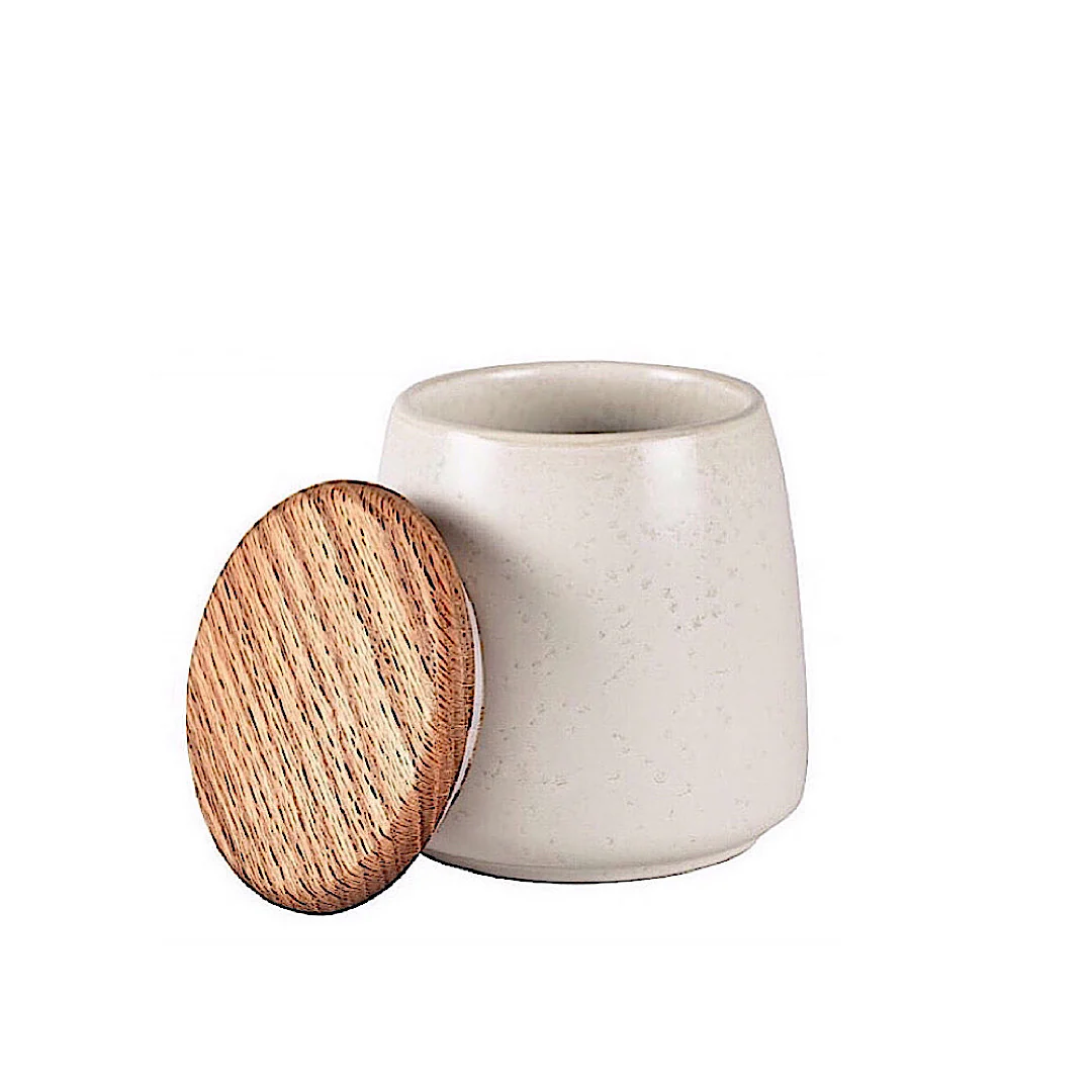 Stoneware Jar With Lid Height 16.5 cm Matt Cream - Inhomebuy