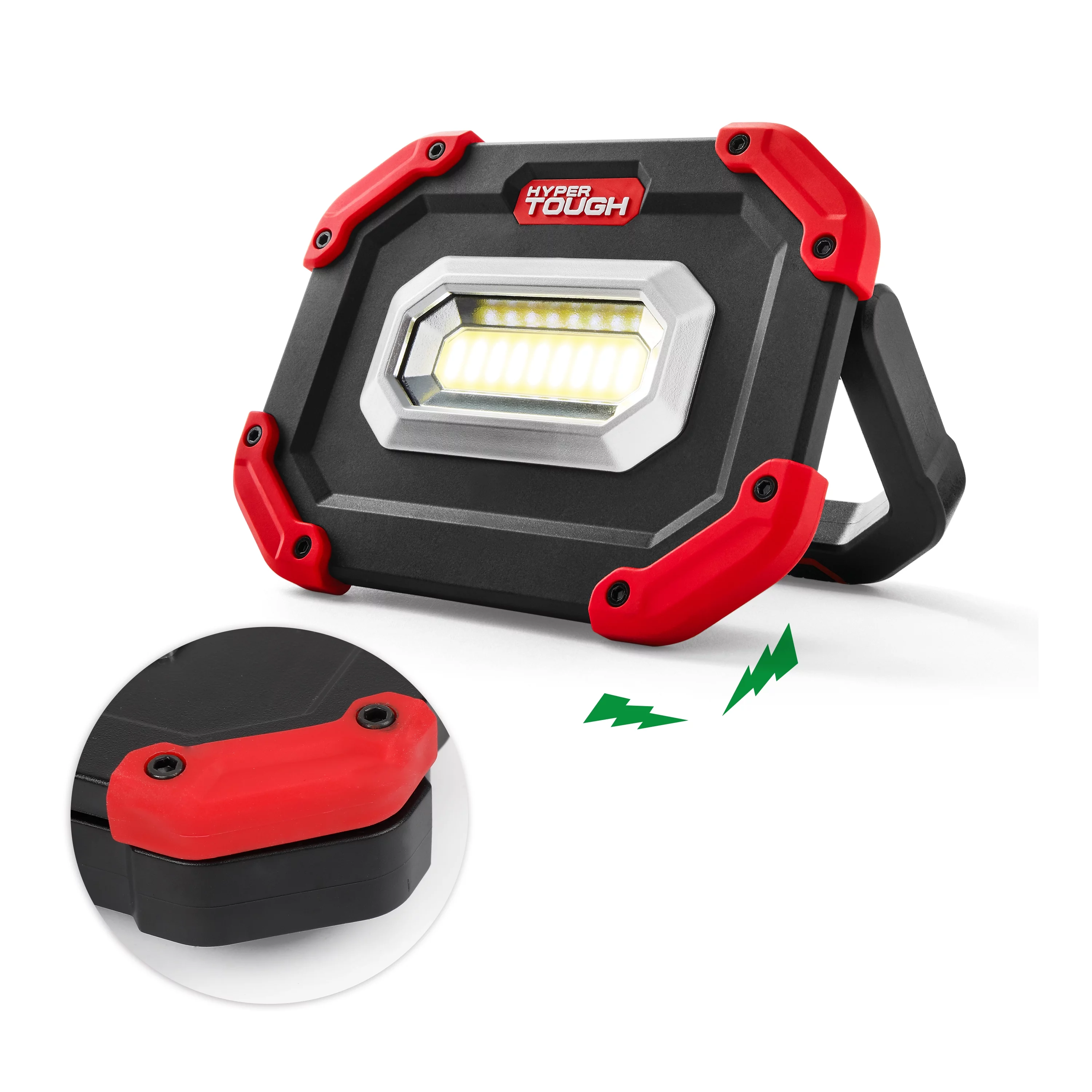 Hyper Tough 1200 Lumen LED Rechargeable Portable Work Light, Red, Black - Inhomebuy