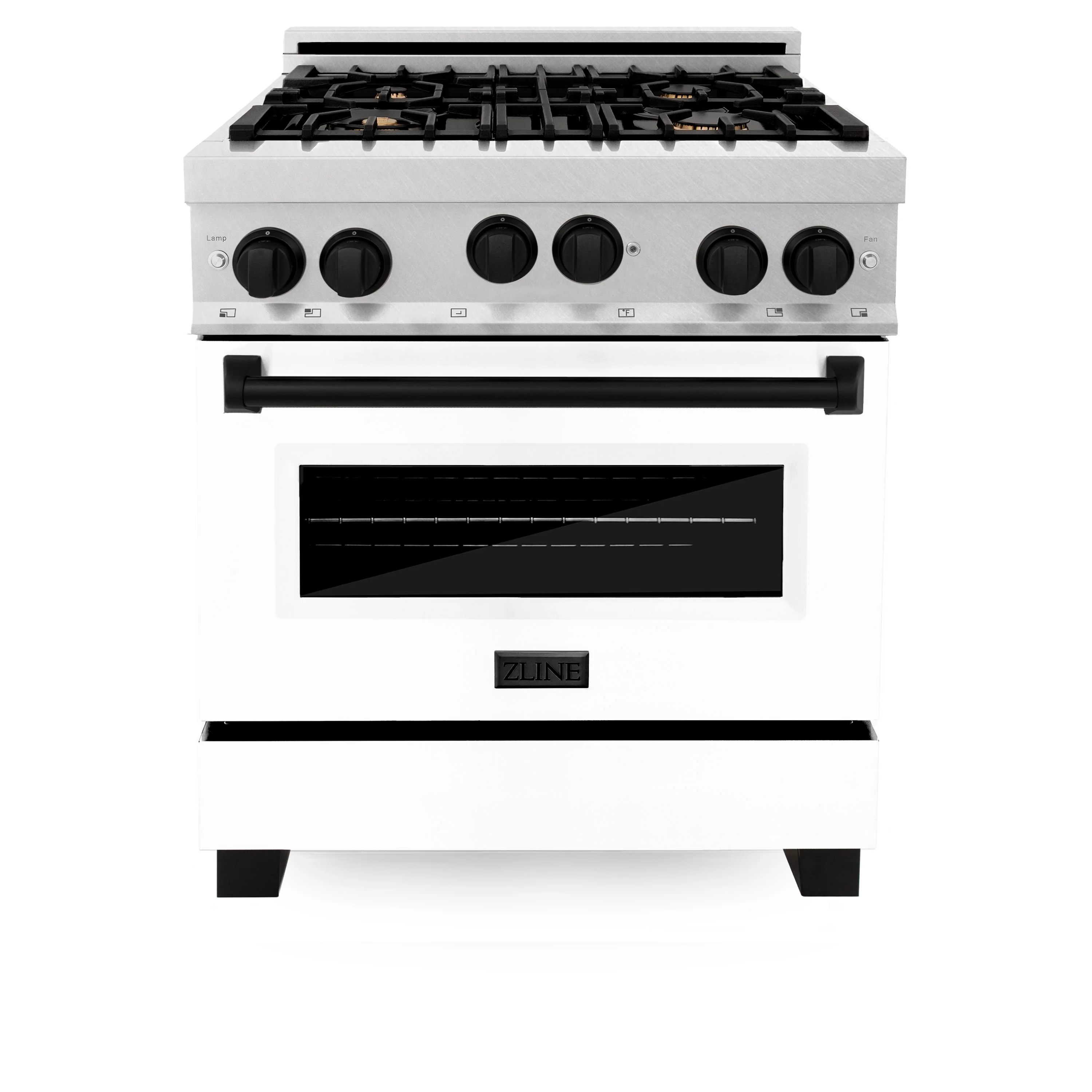 ZLINE Autograph Edition 30 in. 4.0 cu. ft. Gas Stove/Gas Oven Range in DuraSnow® with White Matte Door, Matte Black Accents, RGSZ-WM-30-MB - Inhomebuy
