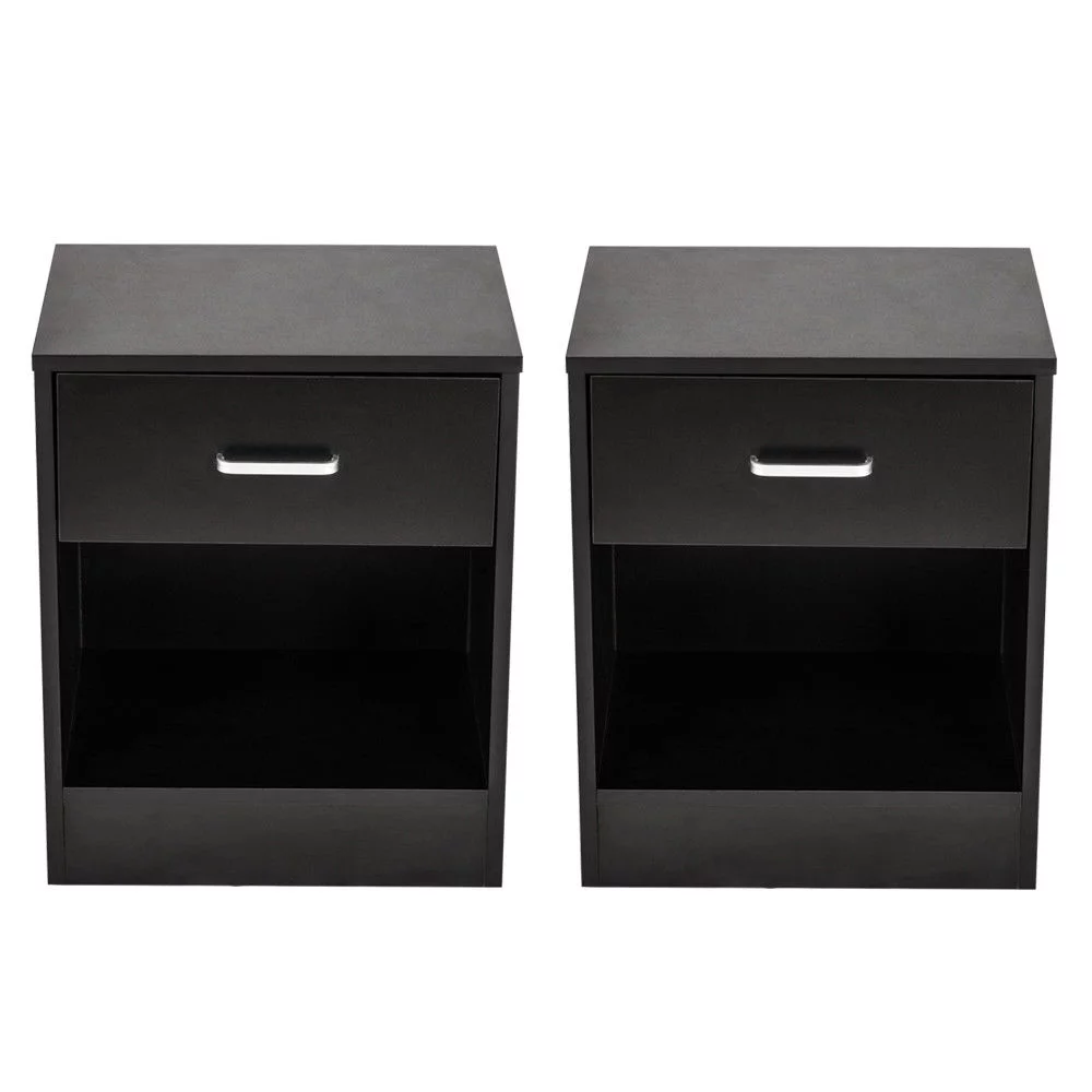 Zimtown Set of 2 Nightstand End Beside Table 1 Drawer Storage Organizer Room Furniture,Black - Inhomebuy