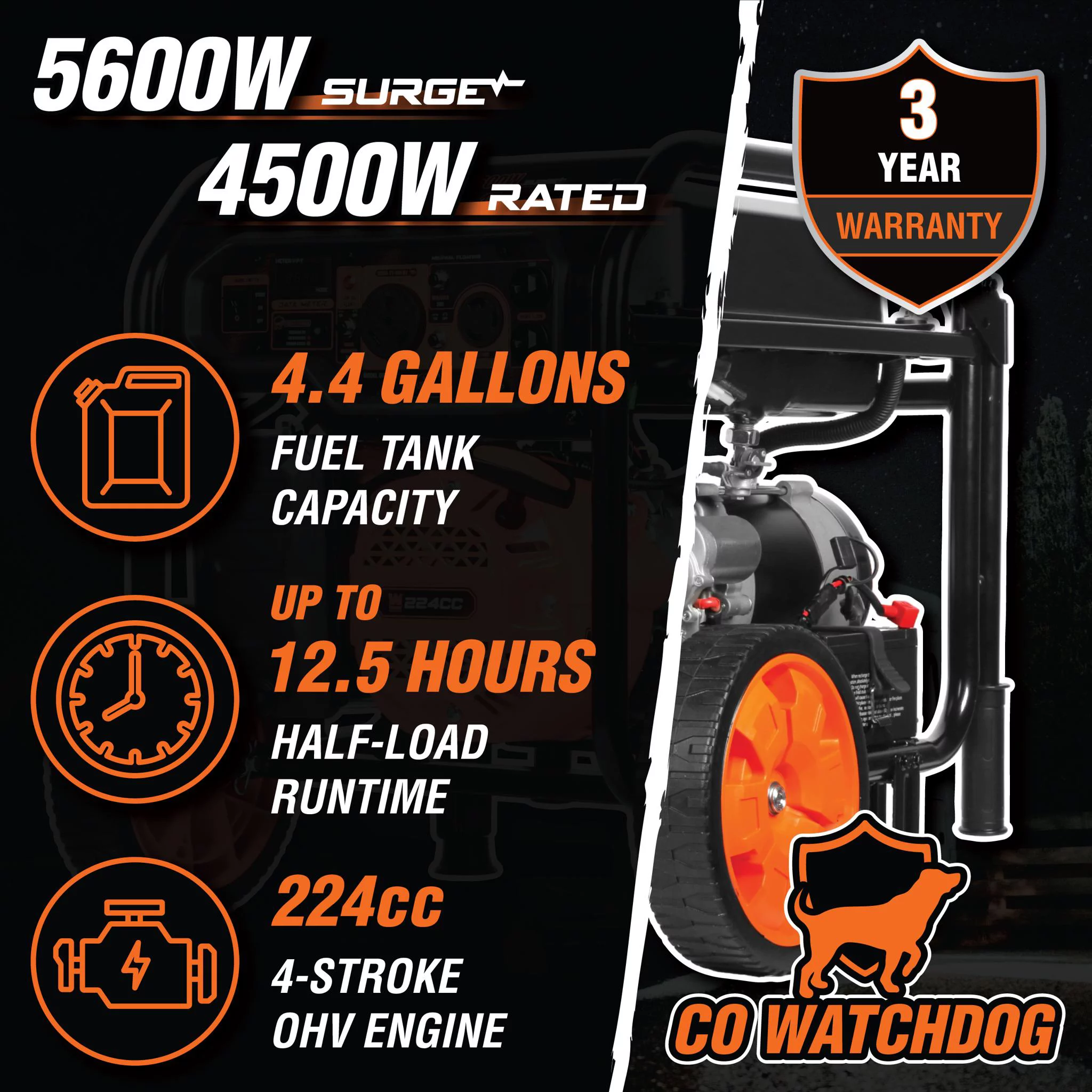 WEN 5600-Watt Portable Generator, Electric Start, 224cc, Transfer-Switch and RV-Ready with CO Shutdown Sensor - Inhomebuy