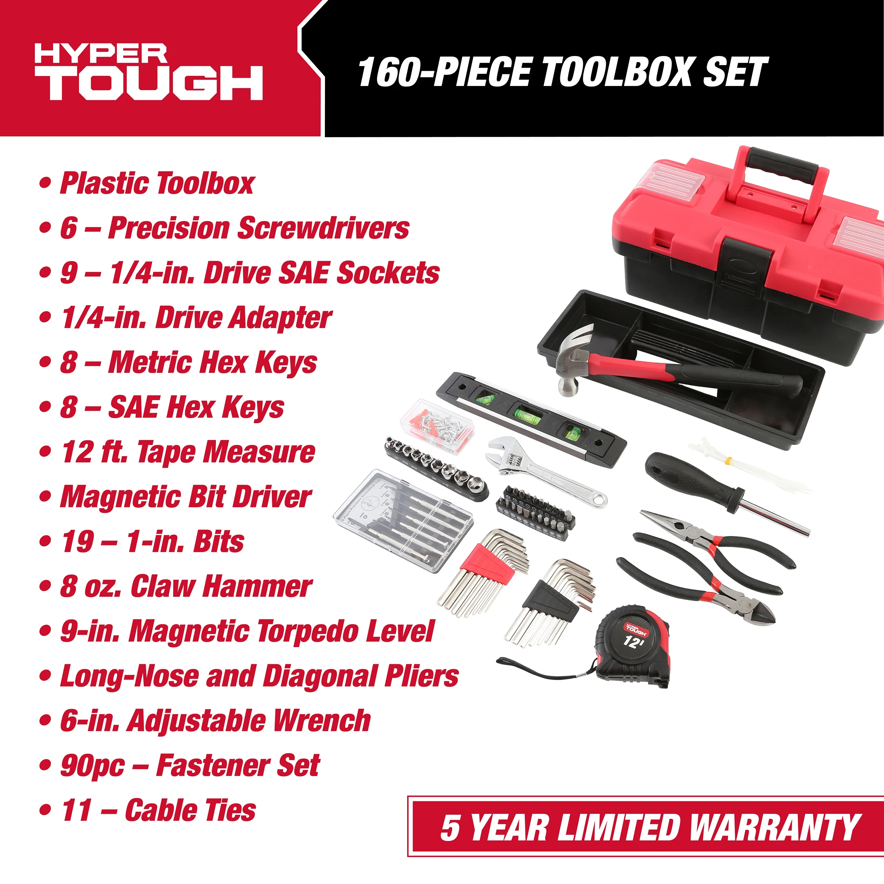 Hyper Tough 160-Piece Toolbox Set for Home and Auto Repairs - Inhomebuy