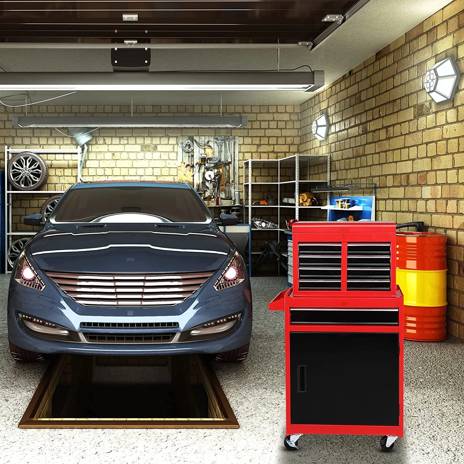 TUFFIOM 5-Drawer Rolling Tool Chest, Tool Storage Cabinet with Adjustable Shelf, Tool Organizer Box - Inhomebuy