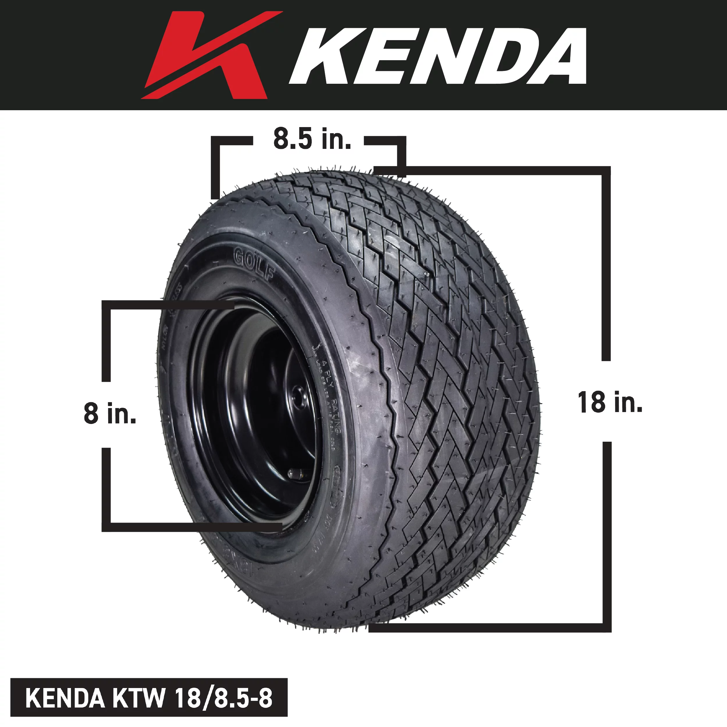 Kenda 18x8.5-8 Golf Cart Tires (4 Ply) & Semi-Gloss Black Wheels Assembled Kit Full Set (4 Pack) with Keychain - Inhomebuy