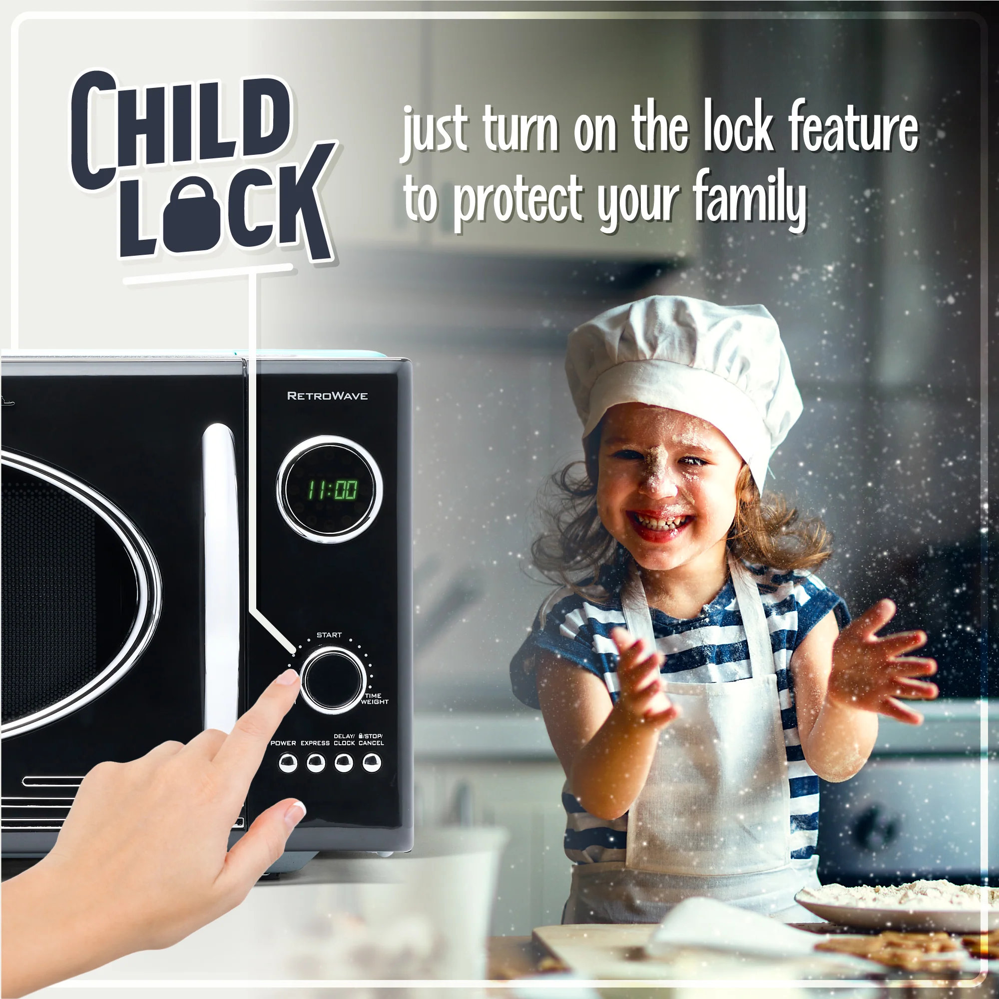 Retro 0.9 Cubic Foot 800-Watt Countertop Microwave Oven - Black - Inhomebuy