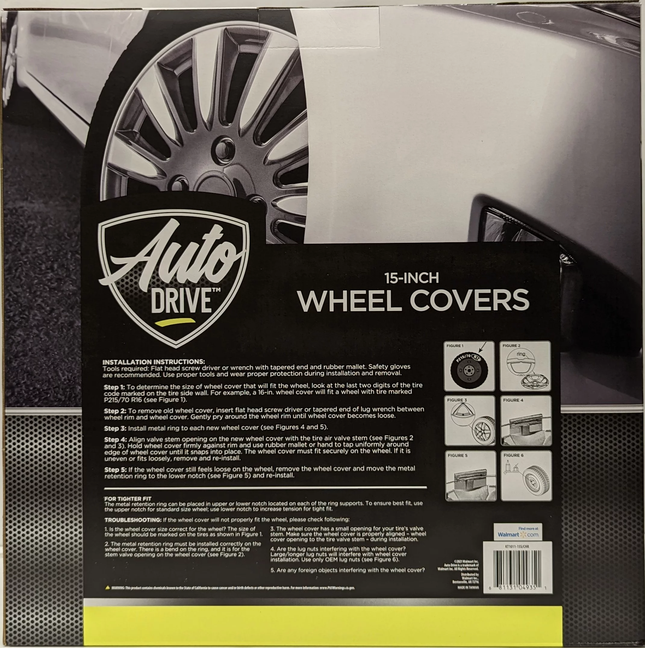 15-in Wheel Cover in Silver and Charcoal Finish, Auto Drive Brand, Manufacturer Part Number KT1011-15S/CHR - Inhomebuy