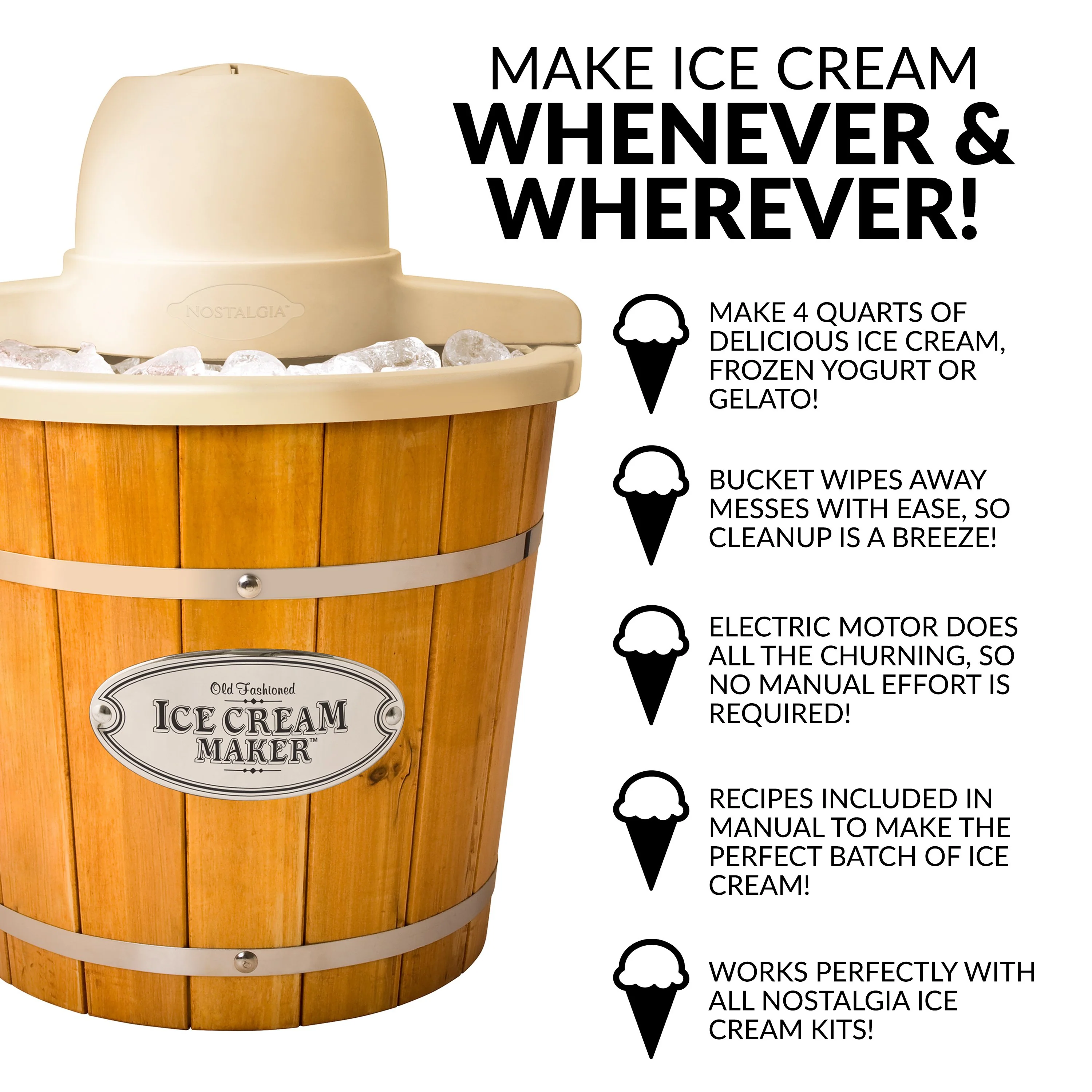 4-Quart Electric Wood Bucket Ice Cream Maker - Inhomebuy