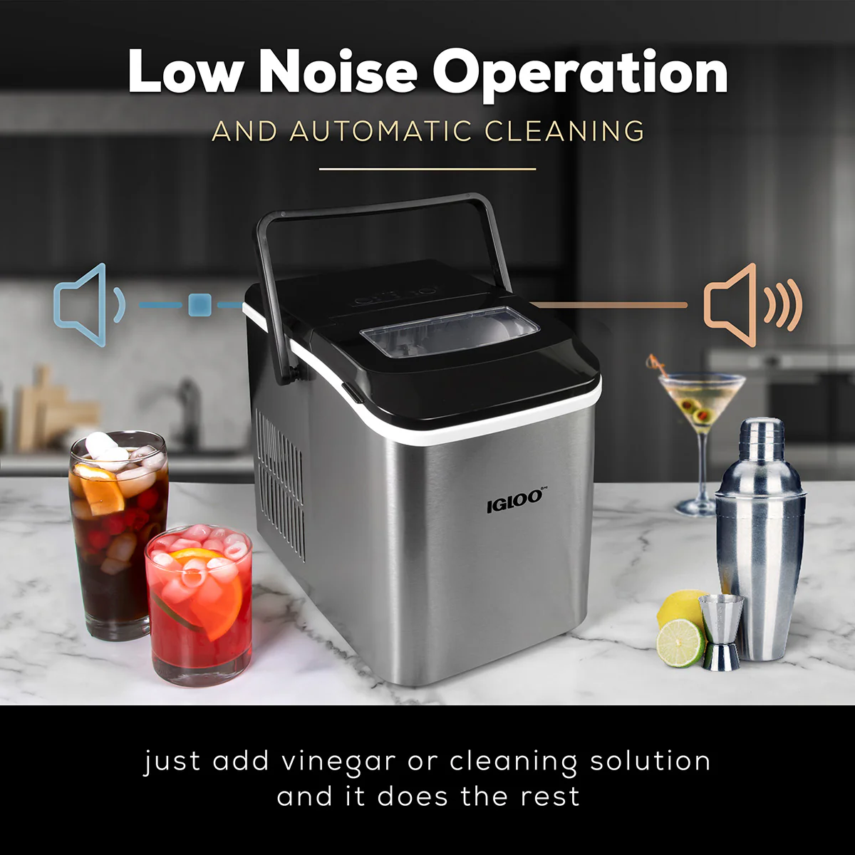 IGLOO® 26-Pound Automatic Self-Cleaning Portable Countertop Ice Maker Machine With Handle, Stainless Steel - Inhomebuy