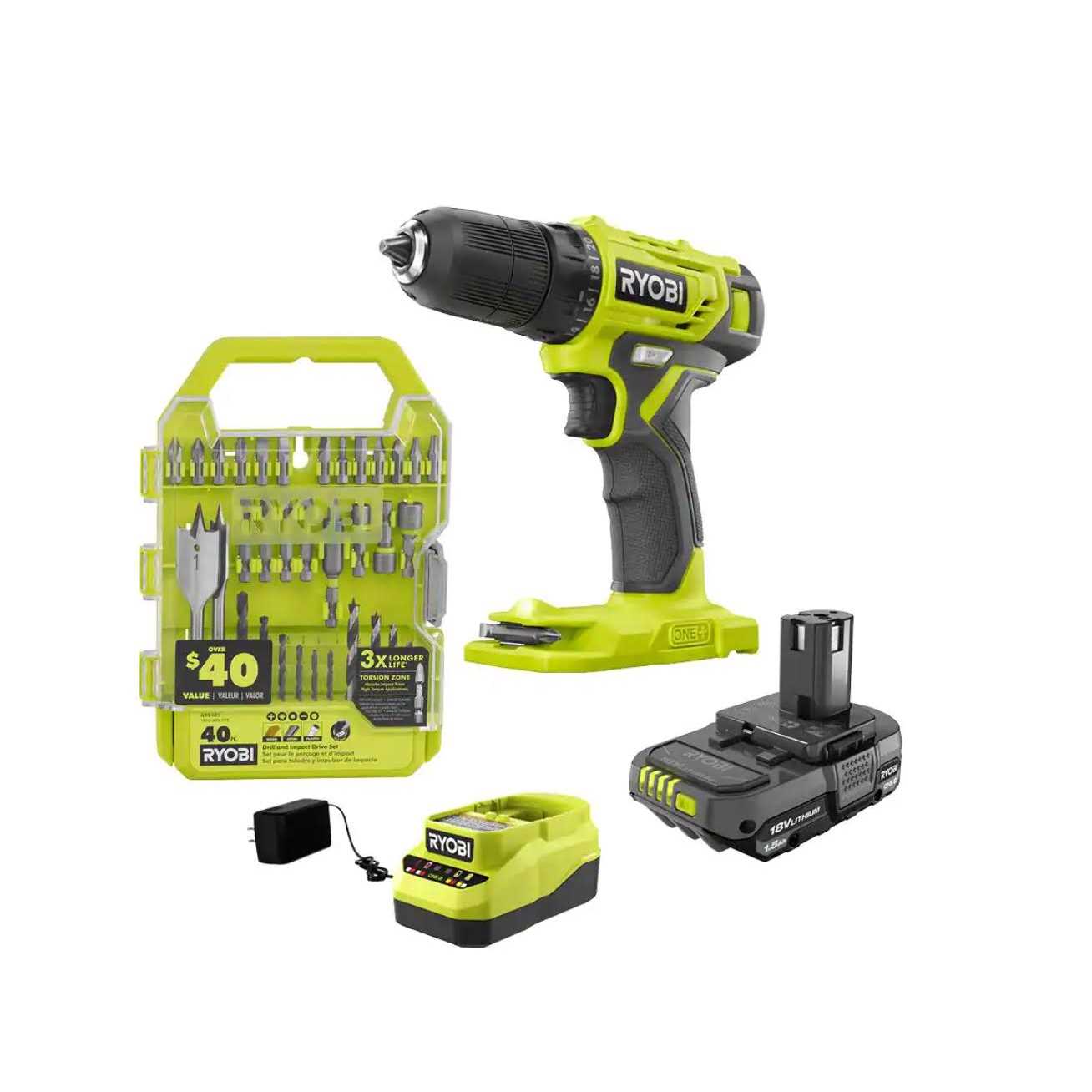 RYOBI ONE+ 18V Cordless 2-Tool Combo Kit with Drill/Driver, Impact Driver, 1.5 Ah Batteries, and Charger - Inhomebuy