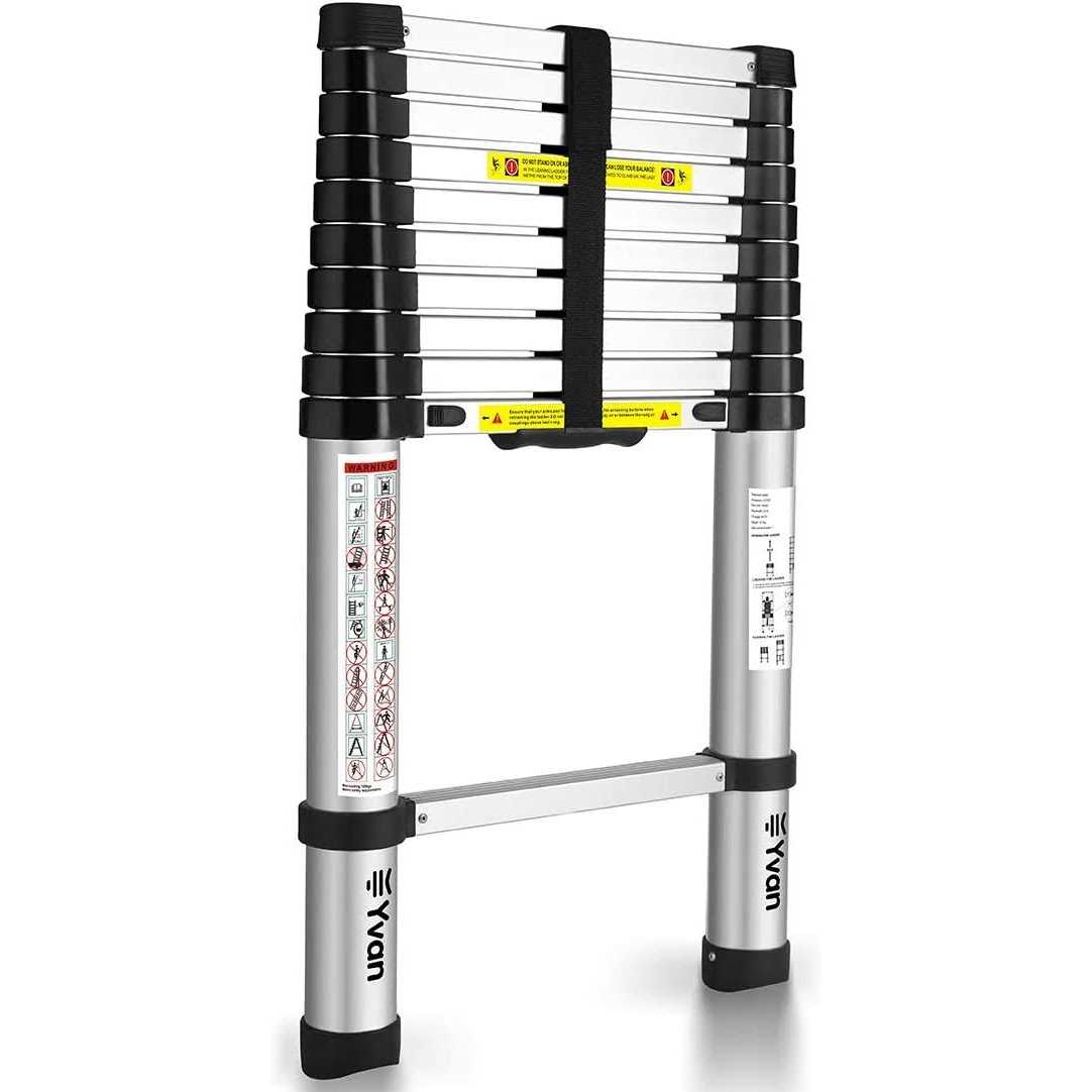 Yvan Telescoping Ladder,12.5 FT One Button Retraction Aluminum Telescopic Extension Extendable Ladder,Slow Down Design Multi-Purpose Step Ladder - Inhomebuy