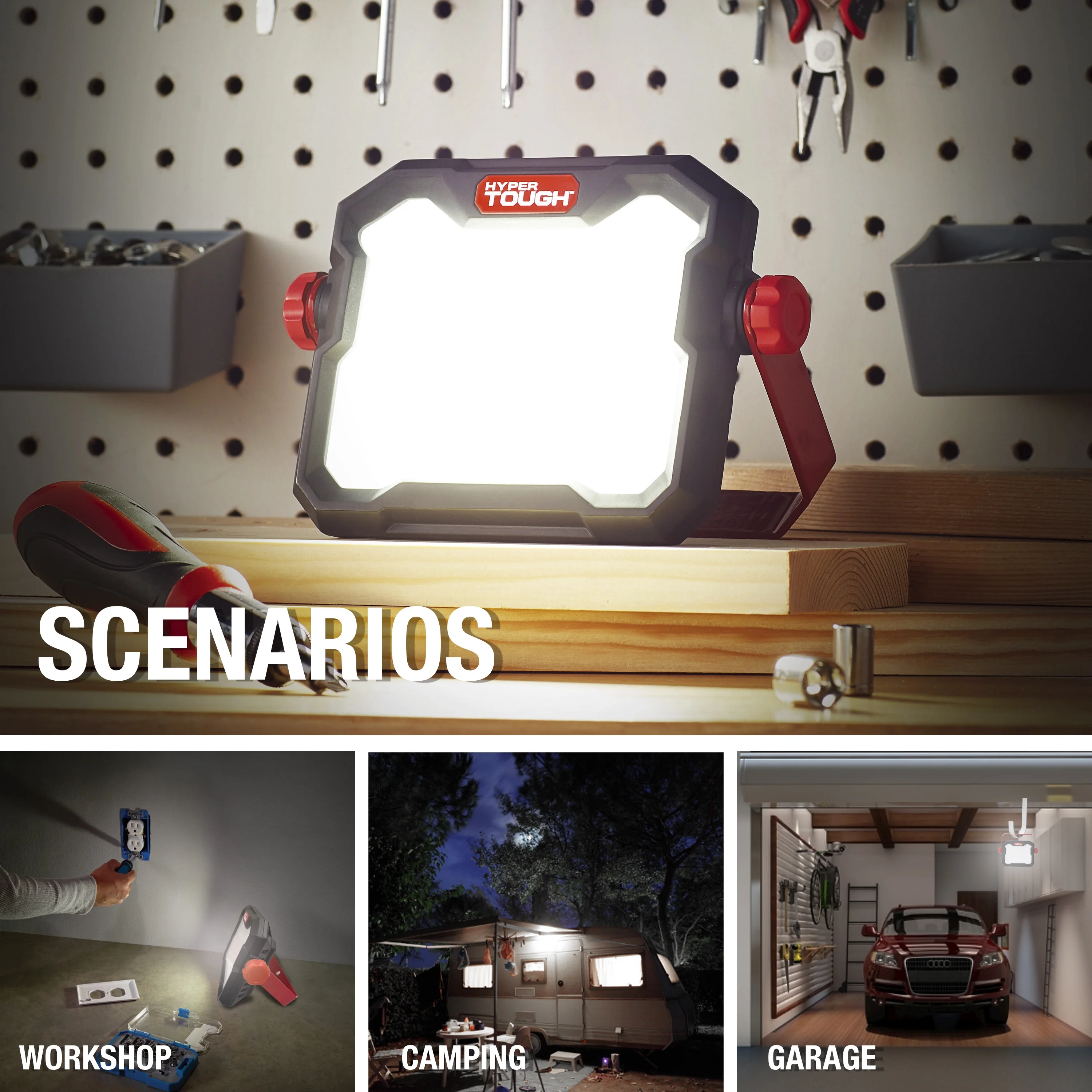 Hyper Tough 50W LED 5000 Lumen Rechargeable Free Standing Light, Handheld Portable Work Light - Inhomebuy