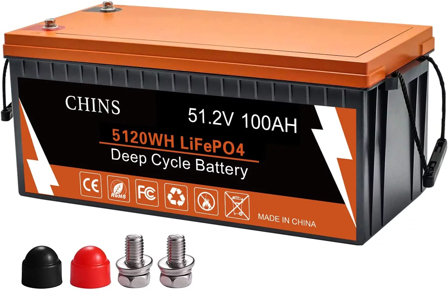 CHINS Smart LiFePO4 Lithium Iron Battery 12.8V 100Ah for Boat Fishing - Inhomebuy