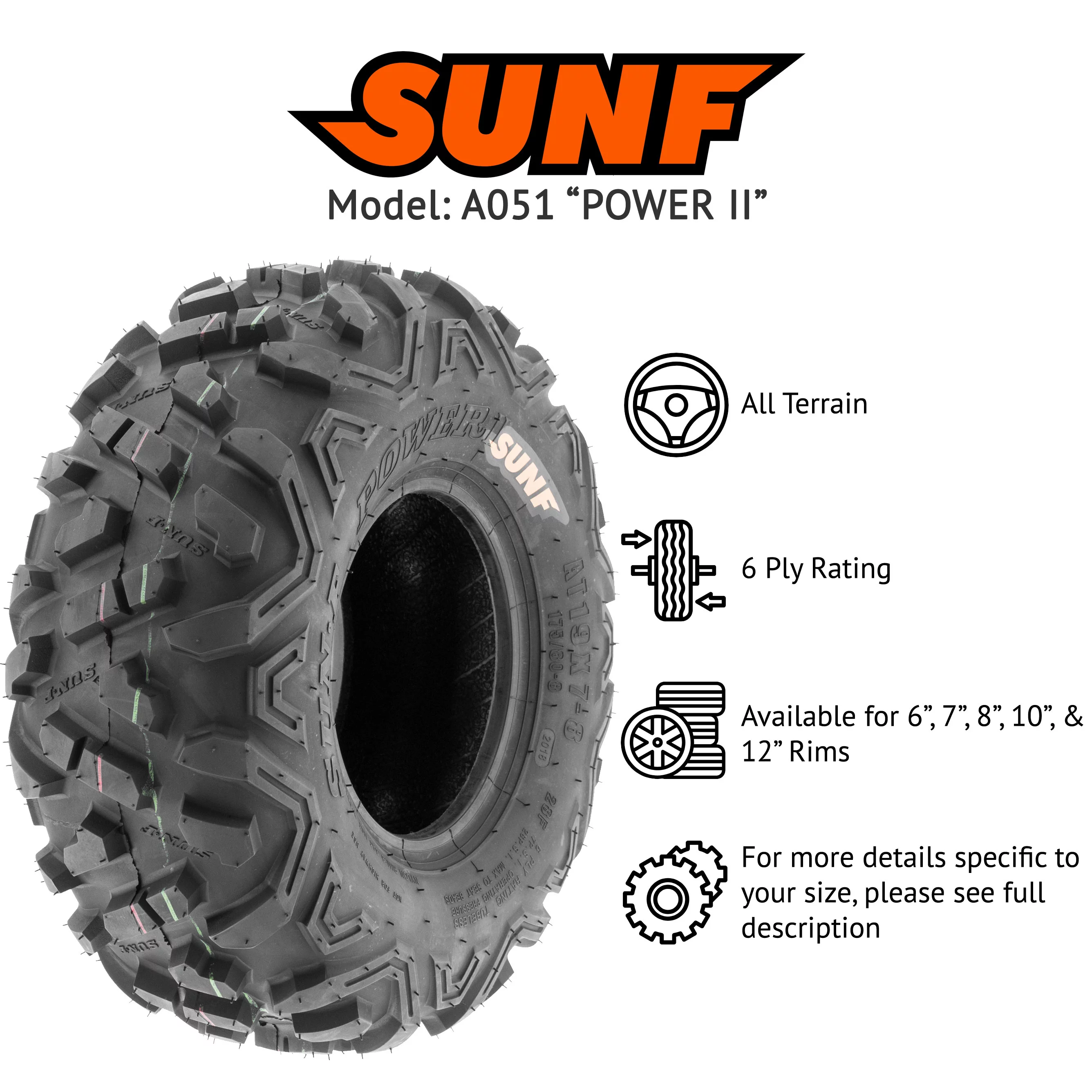 SunF All Terrain ATV UTV Tires 26x9-12 26x9x12 6 PR A051 (Single) - Inhomebuy