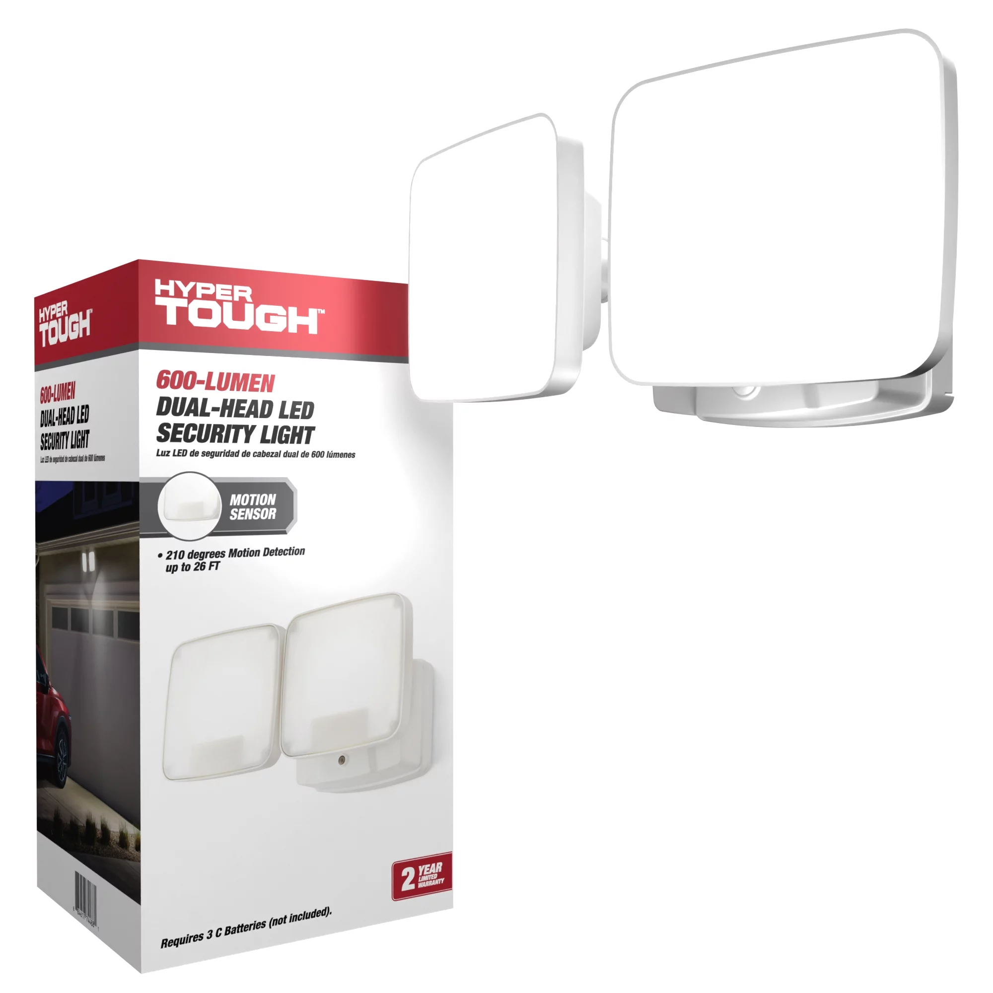 Hyper Tough Battery-Operated 600 Lumen Dual Head LED Security Light 103-Degree Beam Spread - Inhomebuy