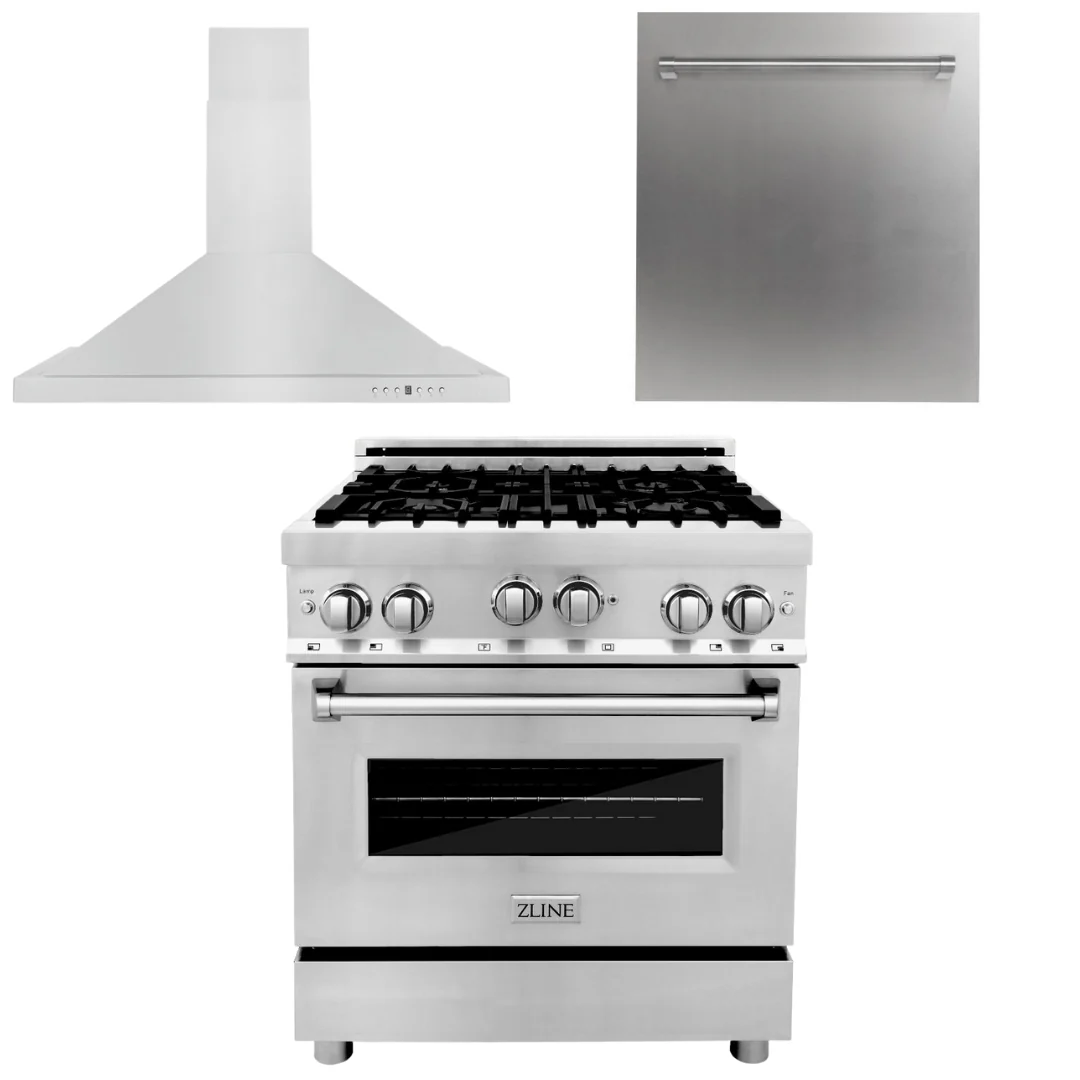 ZLINE Appliance Package - 30 in. Gas Range, Range Hood, Dishwasher, 3KP-SGRRH30-DW - Inhomebuy