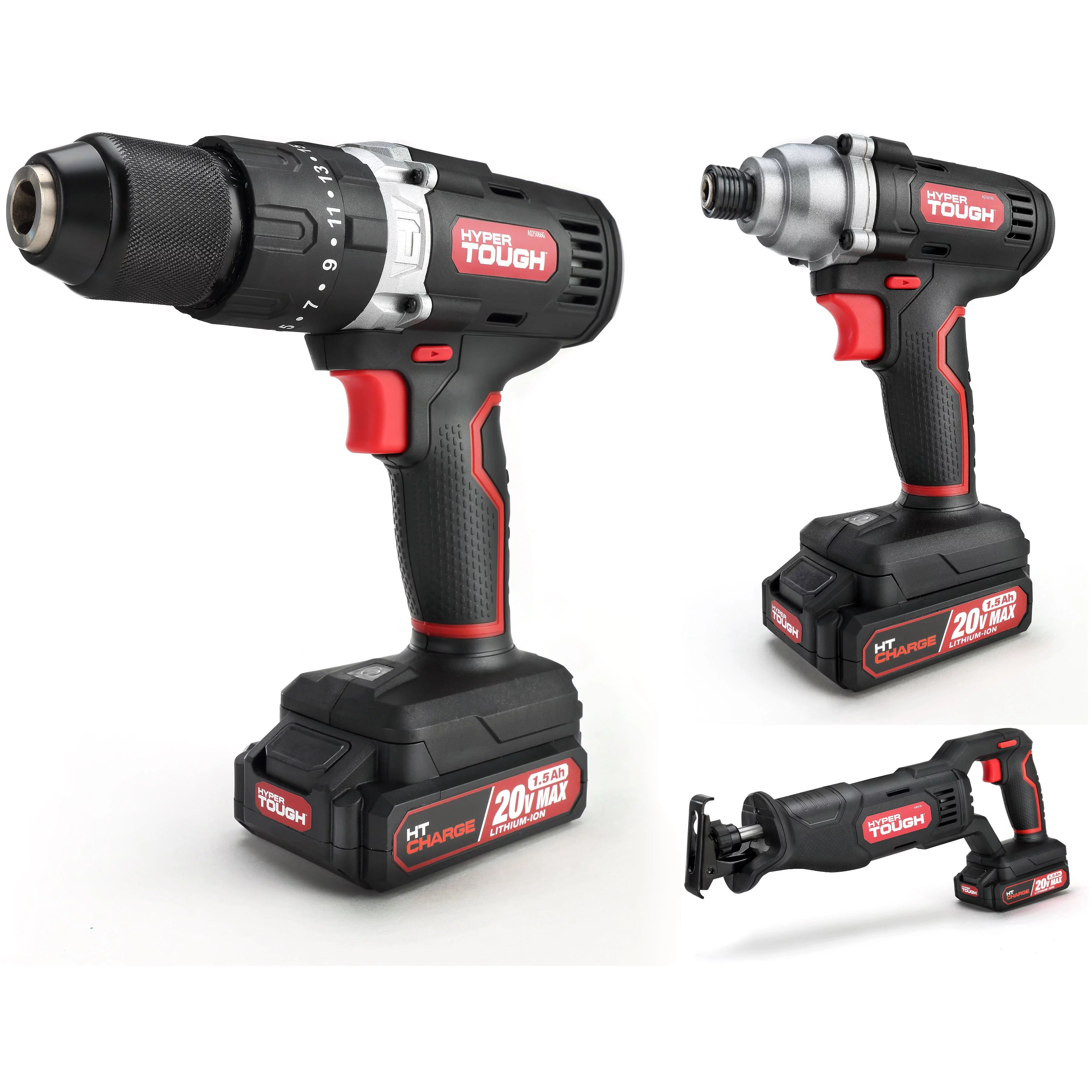Hyper Tough 20V ?” Impact Driver, ?” 2-Speed Hammer Drill, & Reciprocating Saw Bundle (3) 1.5Ah Lithium-Ion Batteries & (3) Chargers - Inhomebuy