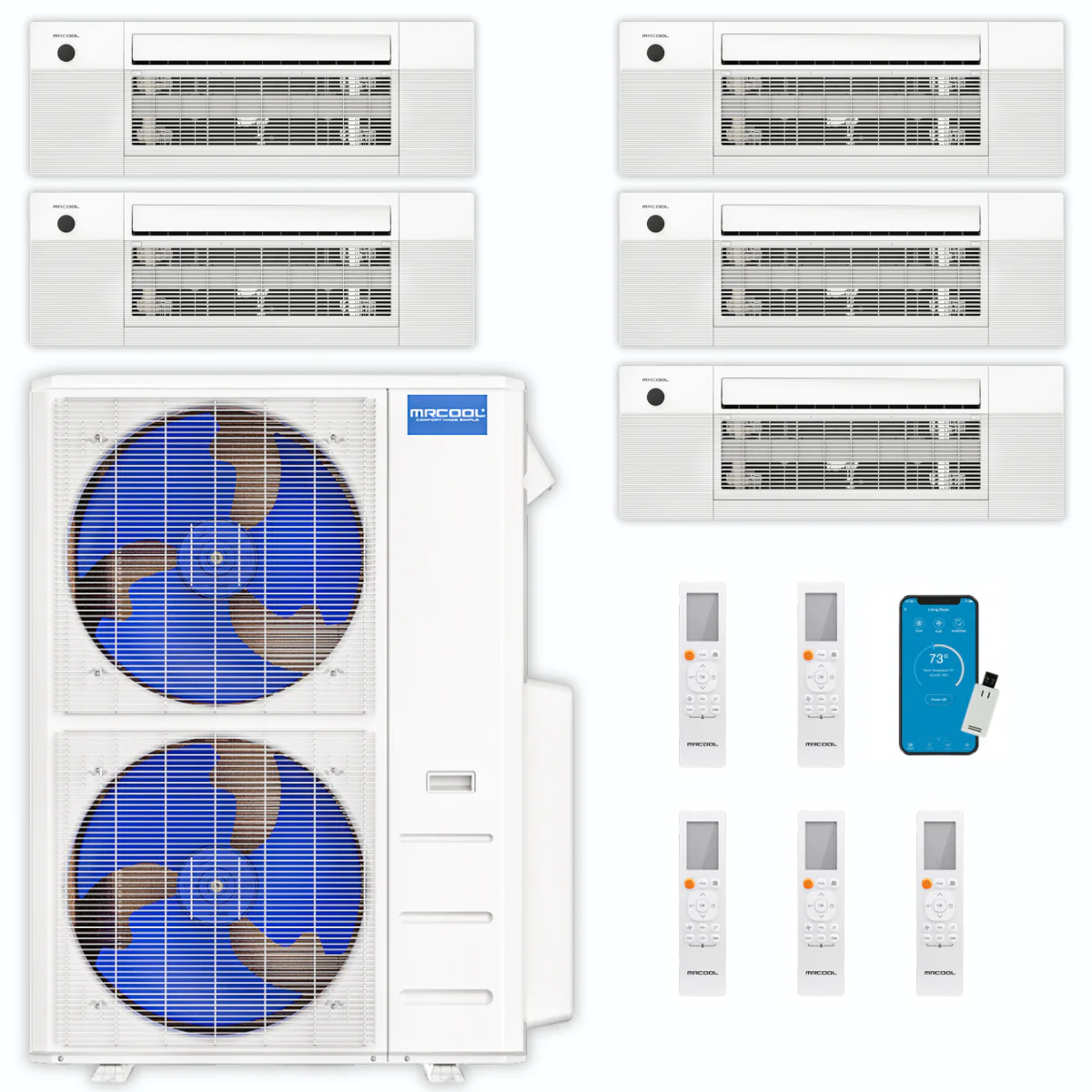 MRCOOL DIY Mini Split - 45,000 BTU 5 Zone Ceiling Cassette Ductless Air Conditioner and Heat Pump, DIY-BC-548HP0909090909 - Inhomebuy