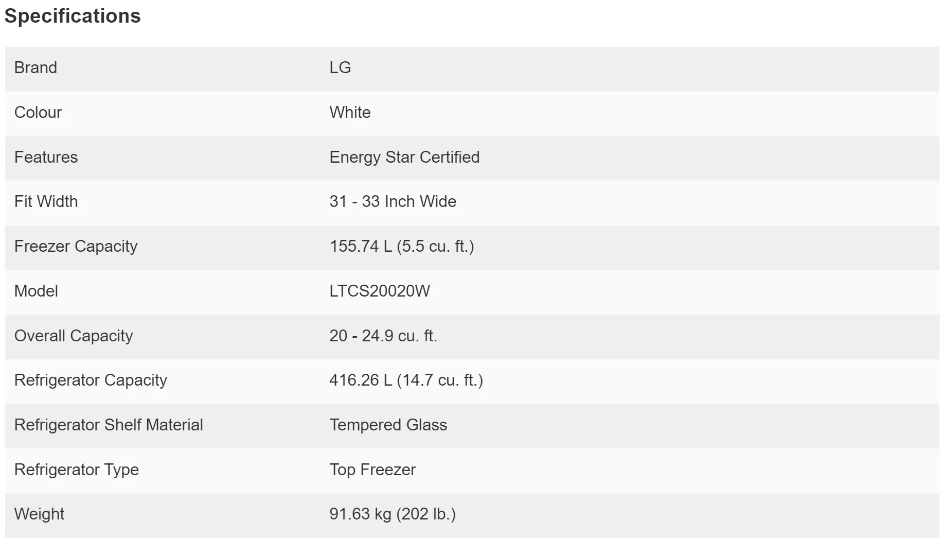 LG 30 IN. 20 CU. FT. WHITE TOP MOUNT REFRIGERATOR WITH MULTI-AIR FLOW COOLING - LTCS20020W - Inhomebuy