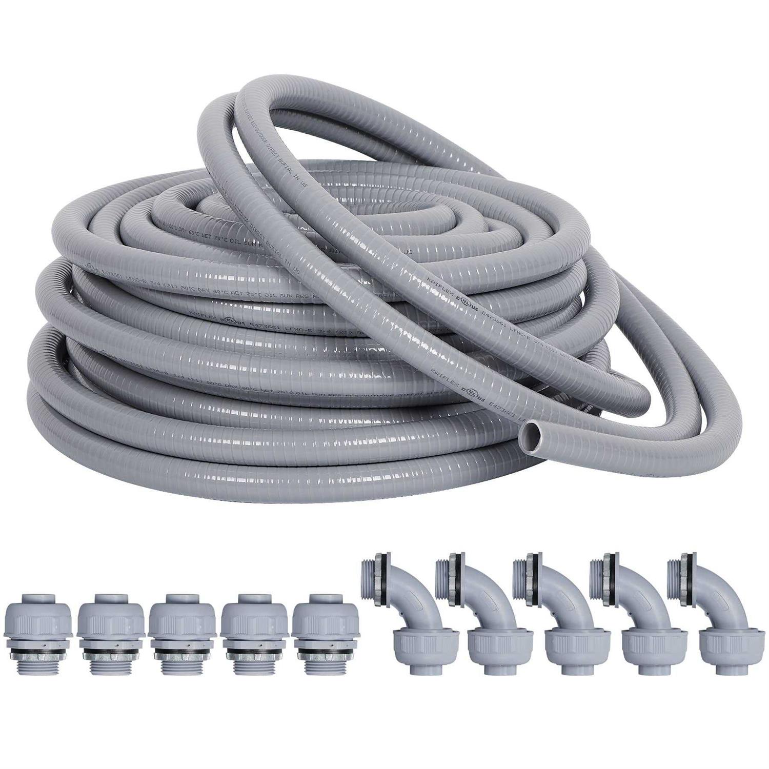 Neorexon Liquid-Tight Conduit and 10 Pieces of Connector Kit, Electrical Conduit Flexible Conduit with 5 Straight and 5 90-Degree - Inhomebuy